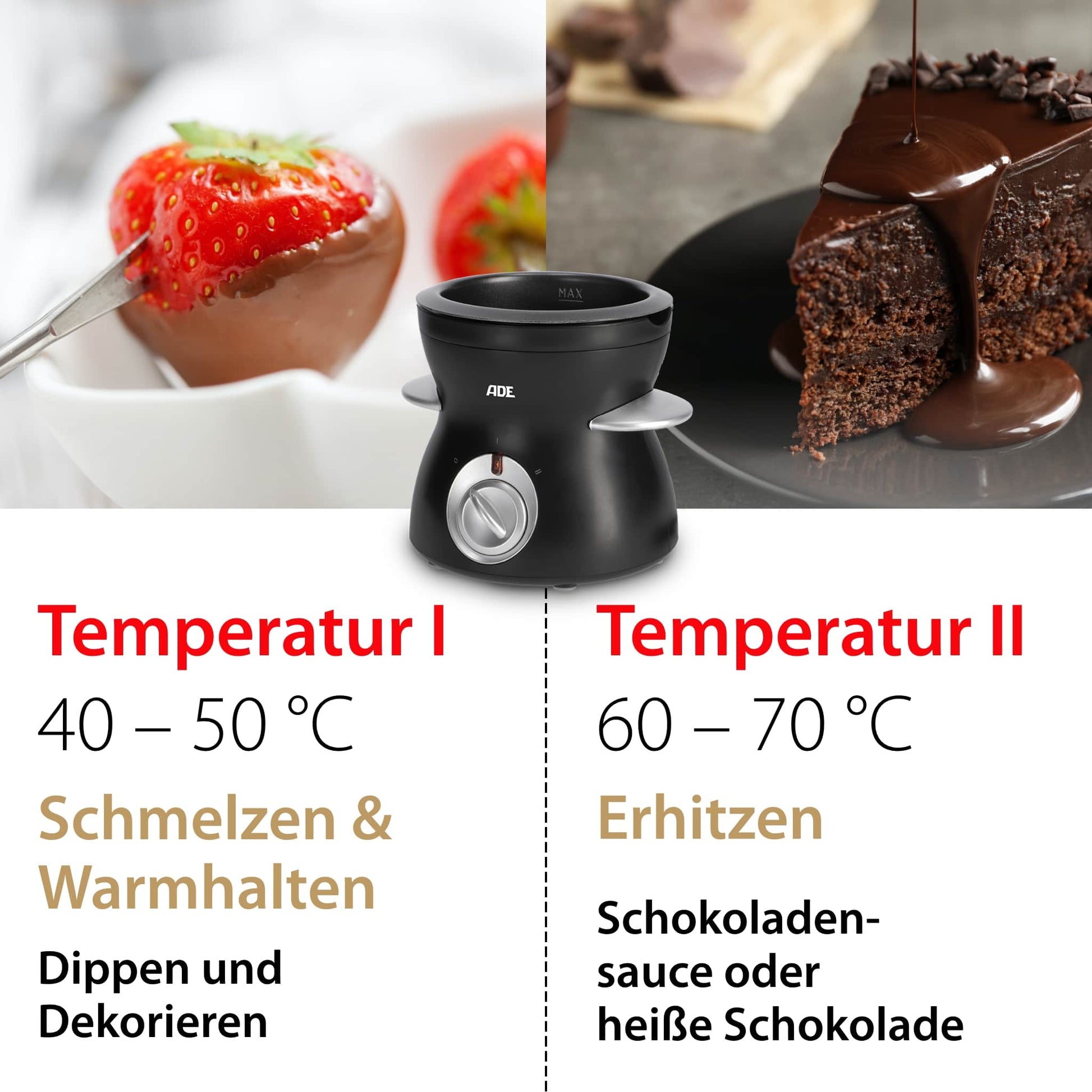 ADE Fondue-Set KG2352 – Kunststoff, 0,5 l, 6 Gabeln, netzbetrieben – schwarz/silber