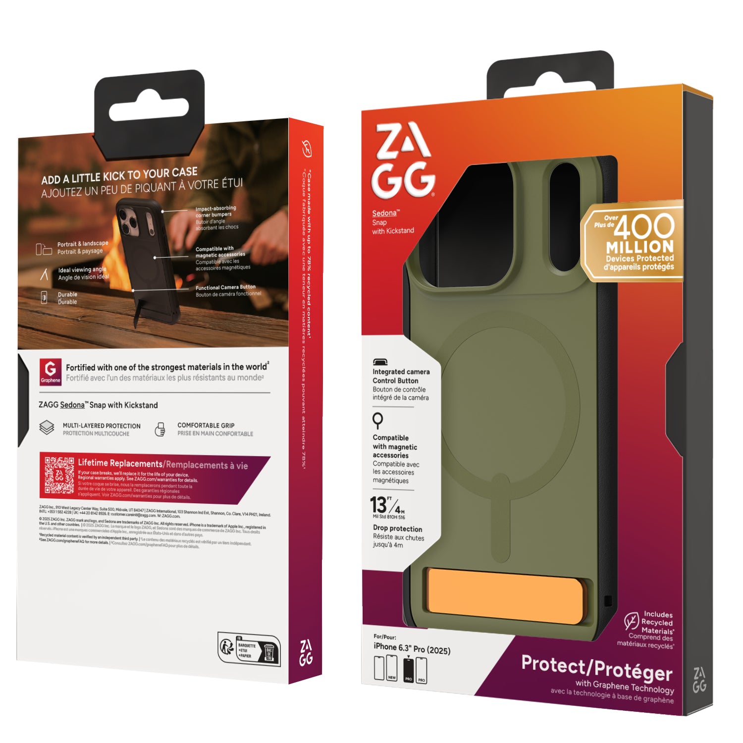 ZAGG Sedona Snap Backcover – für Apple iPhone 17 Pro, MagSafe, mit Ständer, Graphen, Grün, bis 4 m sturzsicher