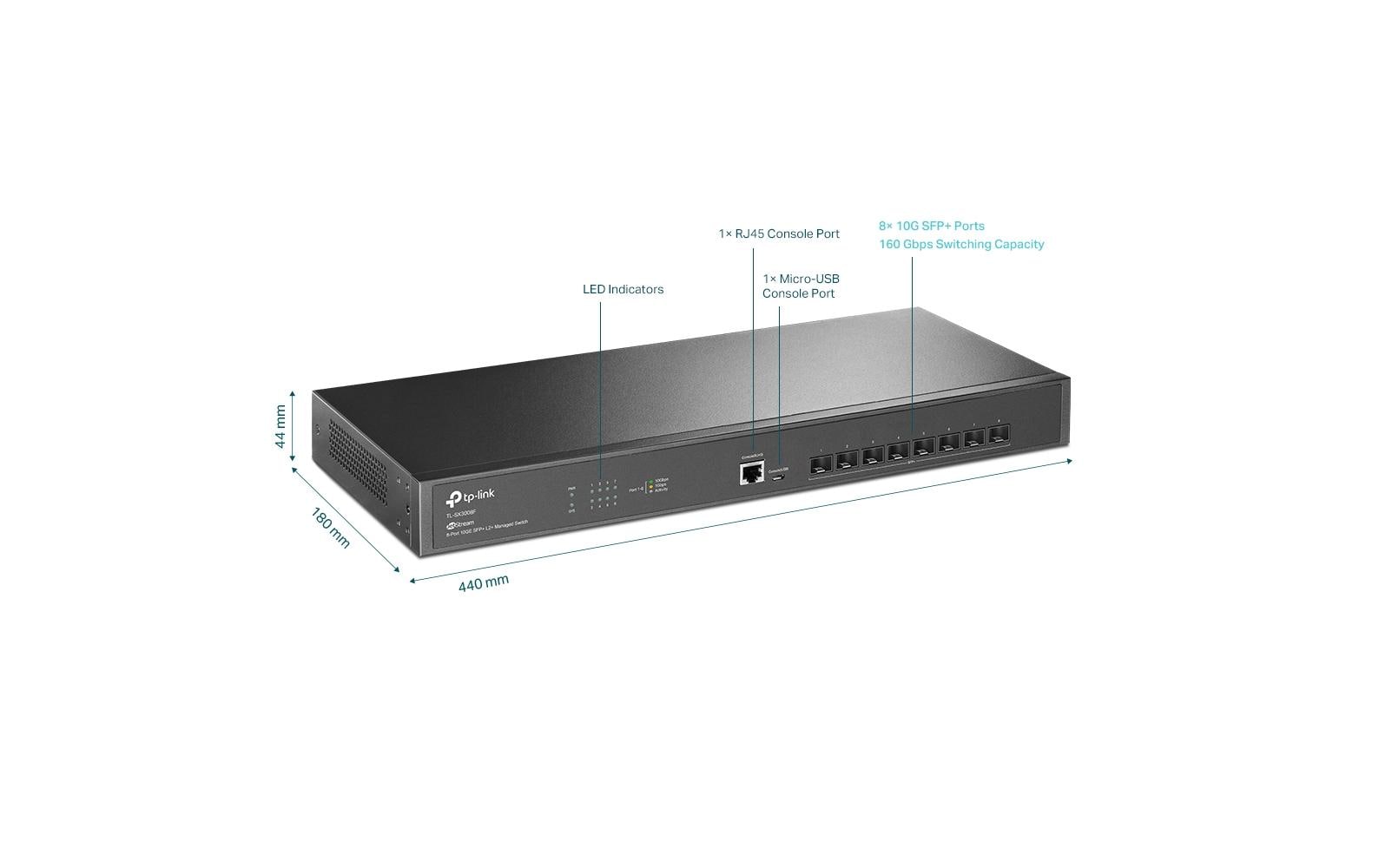 TP-Link SX3008F – Managed Switch – 8×SFP+, L2/L3, 1U