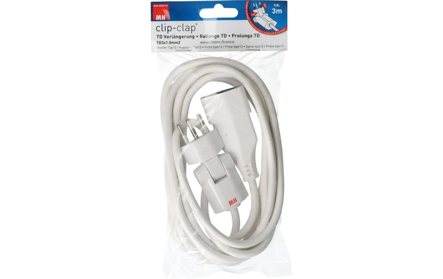 Max Hauri AG Max Hauri Verlängerungskabel – T12–T13, 10 m, 3×1,5 mm², weiss