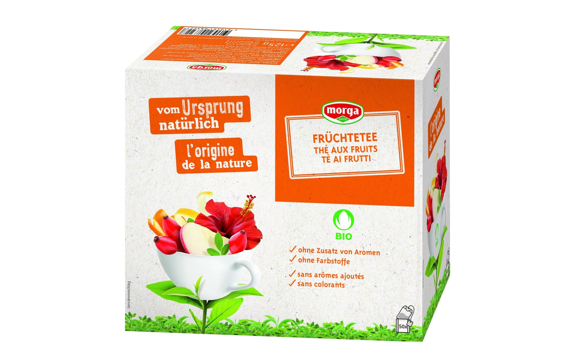 Morga Früchtetee Apfel & Hibiskus – Teebeutel 50 Beutel – Bio