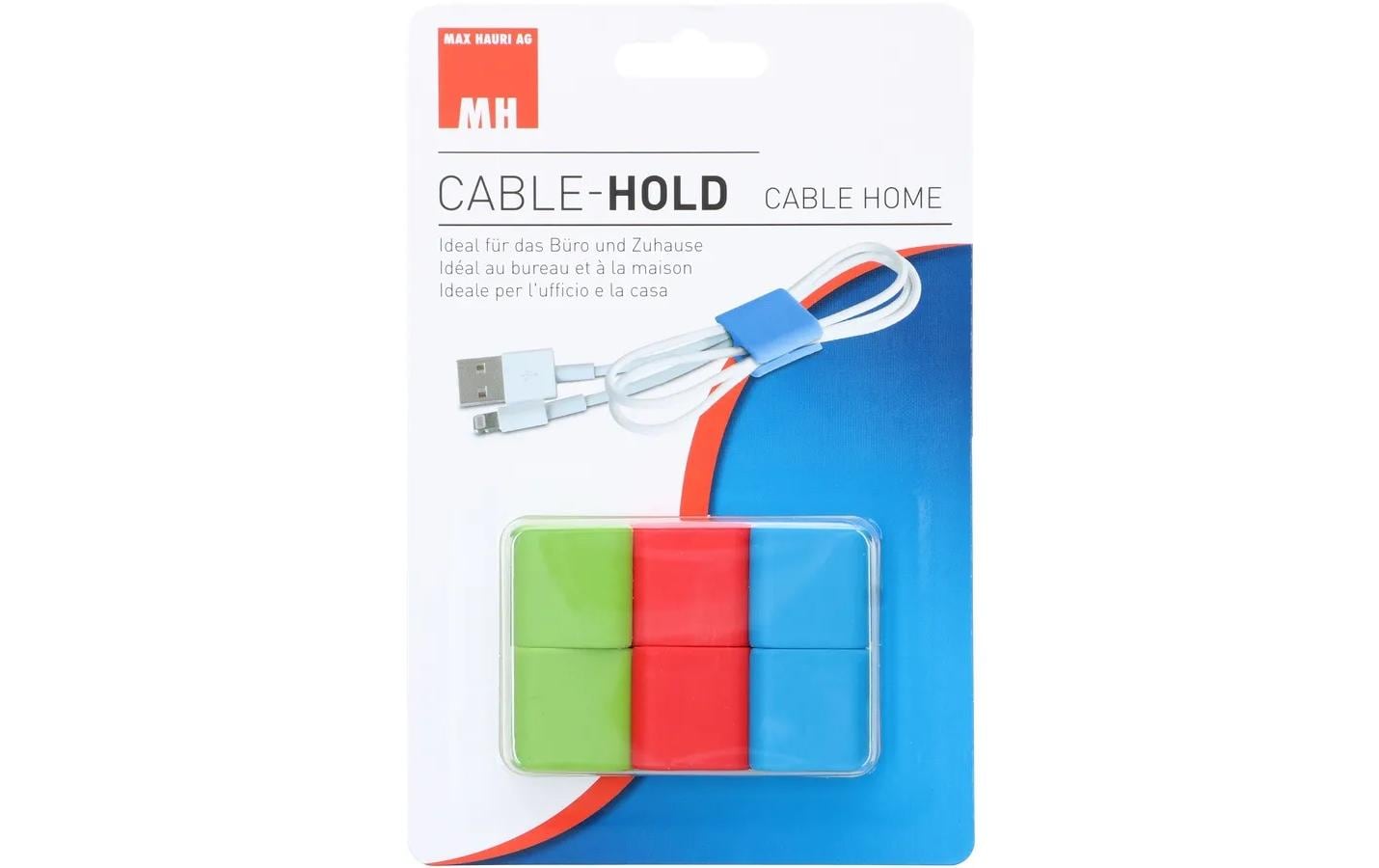 Max Hauri AG Max Hauri Kabel-Clip, selbstklebend, 6 Stk., 25×25×15 mm – blau/grün/rot