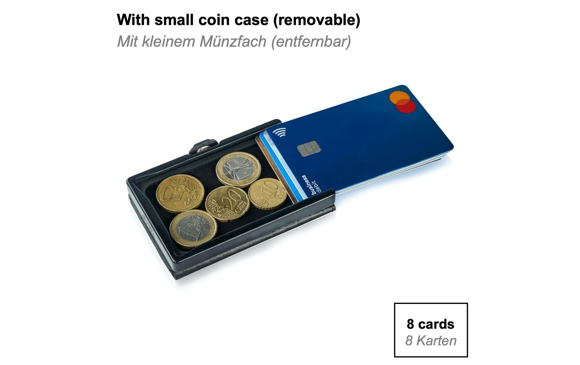 Slimpuro ZNAP Slim Wallet Kartenetui – RFID-Schutz, Münzfach – 8 Karten – Schwarz – Kork – 60 × 88 × 15 mm
