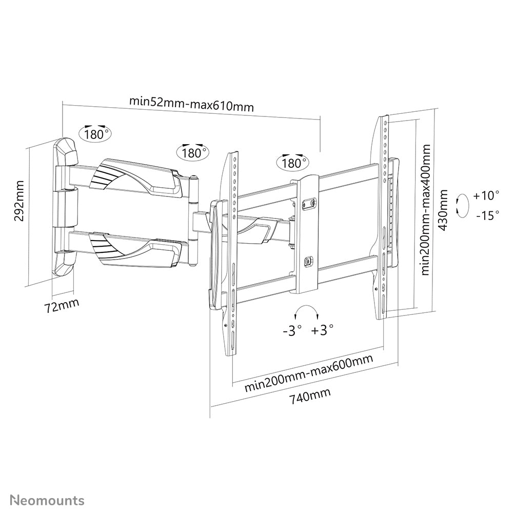 Neomounts Wandhalterung, Full-Motion, für 32–60", VESA 200×200–600×400, bis 30 kg, schwarz