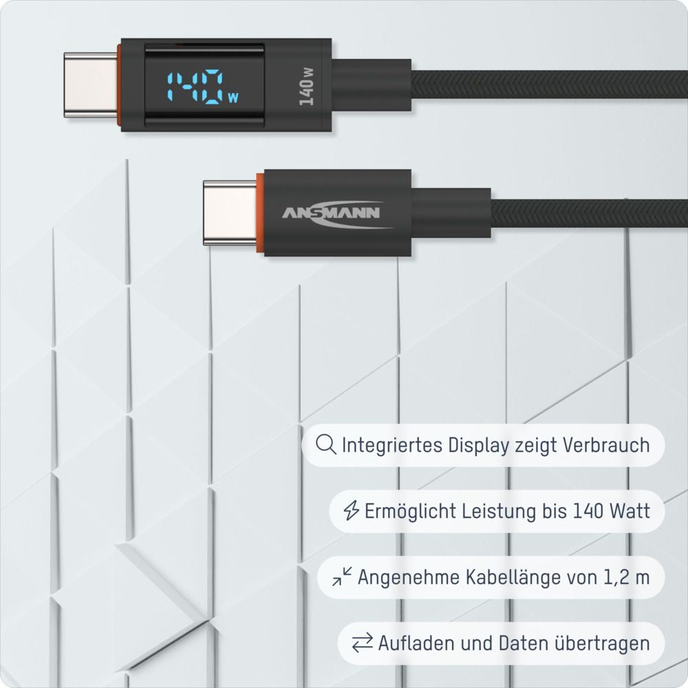 Ansmann USB-Kabel, USB-C zu USB-C, 1,2 m, Lade-/Datenkabel