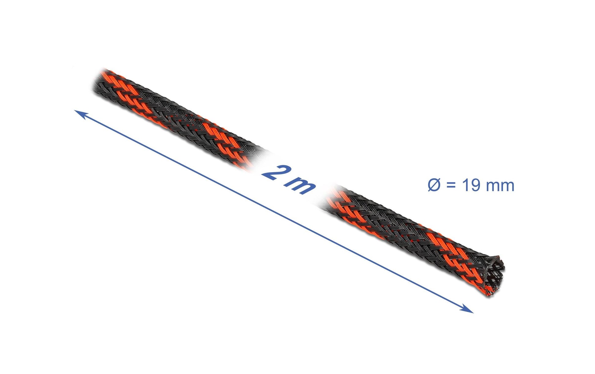 DeLOCK Kabelschlauch, Ø 19 mm × 2 m, elastisch, dehnbar, schneidbar – schwarz/rot