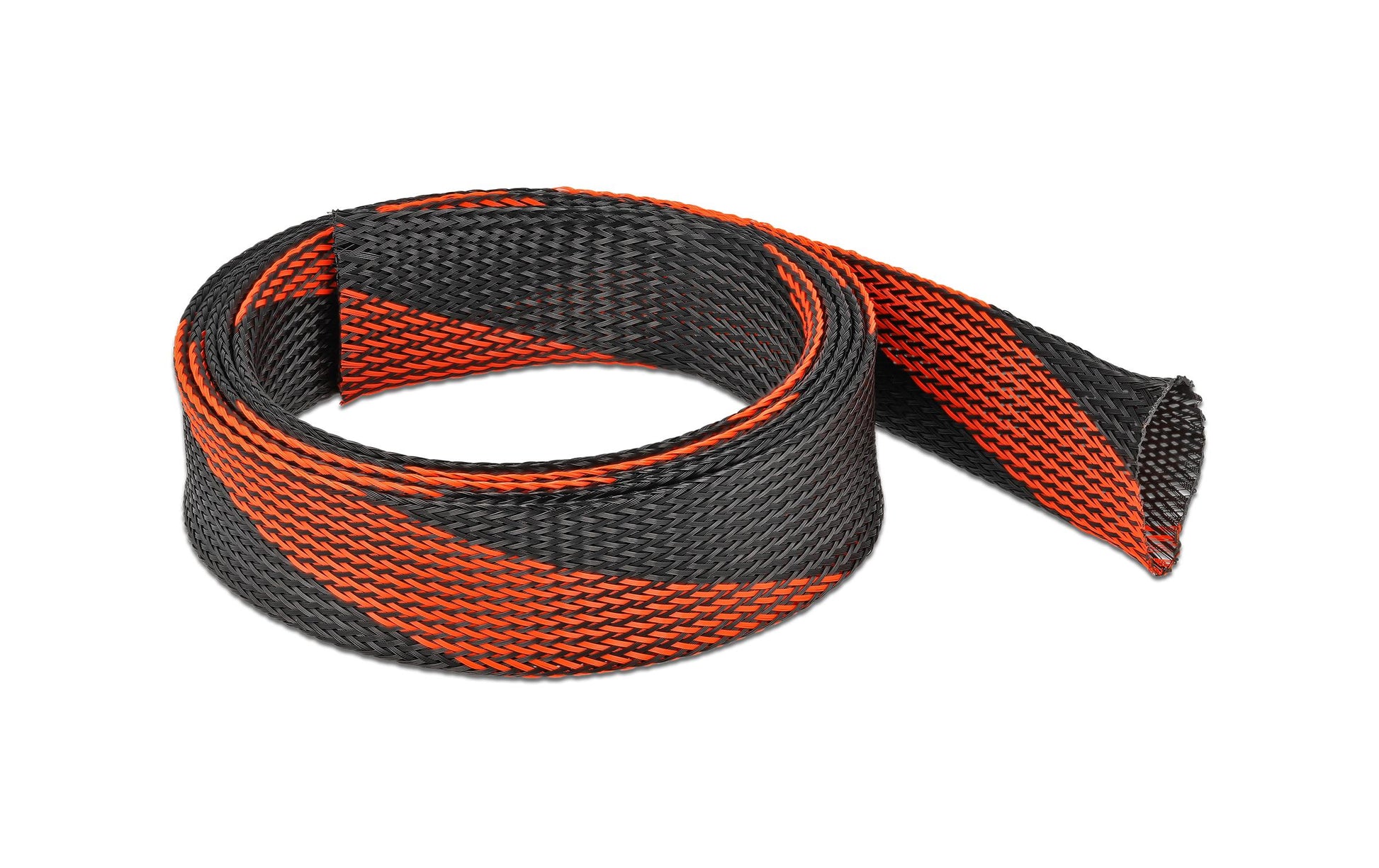 DeLOCK Kabelschlauch, Ø 38 mm × 2 m, Polyester, zuschneidbar – Schwarz/Rot
