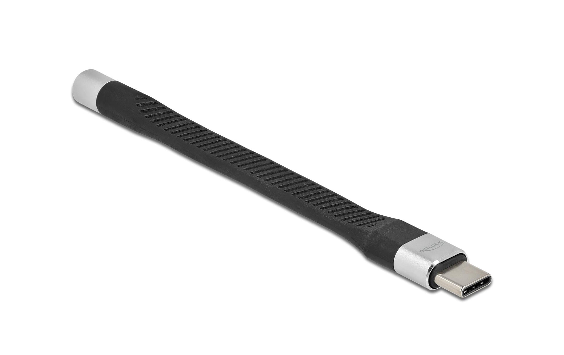 DeLOCK USB-C-auf-3,5-mm-Adapter – USB-C-Stecker zu 3,5-mm-Klinkenbuchse – 0,1 m, Flachbandkabel, Schwarz-Silber