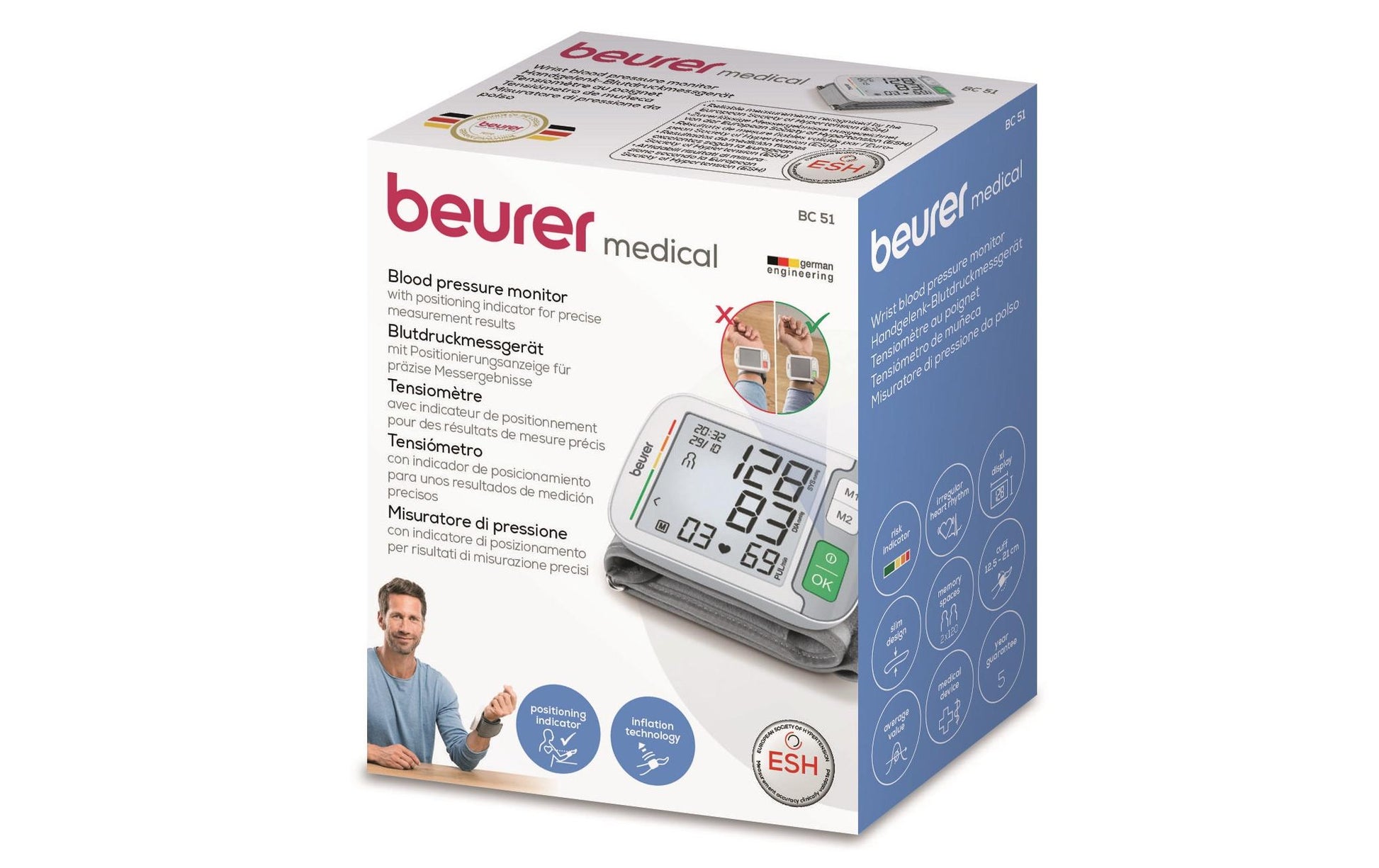 Beurer Handgelenk-Blutdruckmessgerät BC51 – 240 Speicher, batteriebetrieben – für Handgelenkumfang 12,5–21 cm