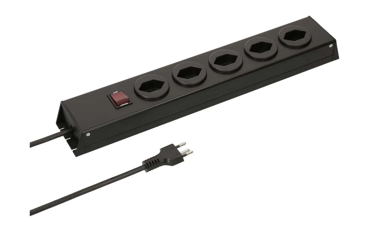 Max Hauri AG Max Hauri POWER-LINE Steckdosenleiste, 5×T13, mit Schalter, 1,5 m, Eingang T12, Überstromschutz – schwarz