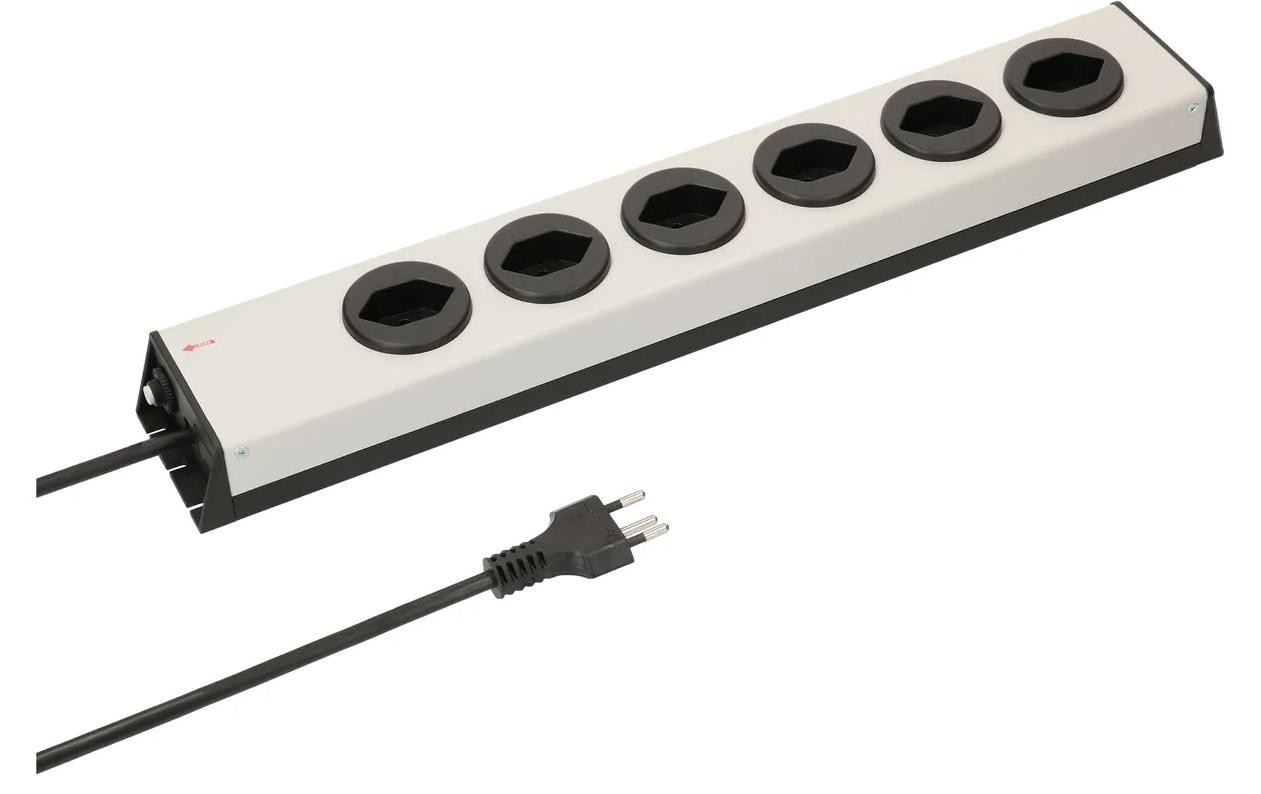 Max Hauri AG Max Hauri POWER-LINE Steckdosenleiste, 6×T13, ohne Schalter, 1,5 m, Überstromschutz, Eingang T12 – schwarz