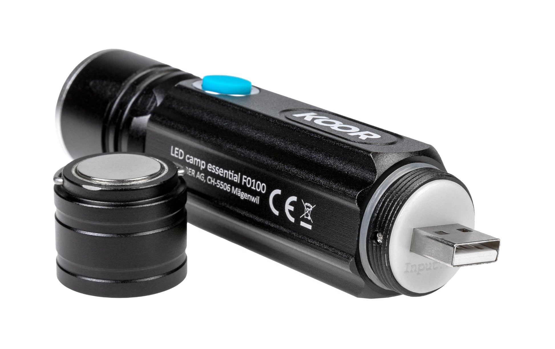 KOOR Taschenlampe P7 – 350 lm, 20 m, IP45, USB, 1200 mAh Akku – Schwarz
