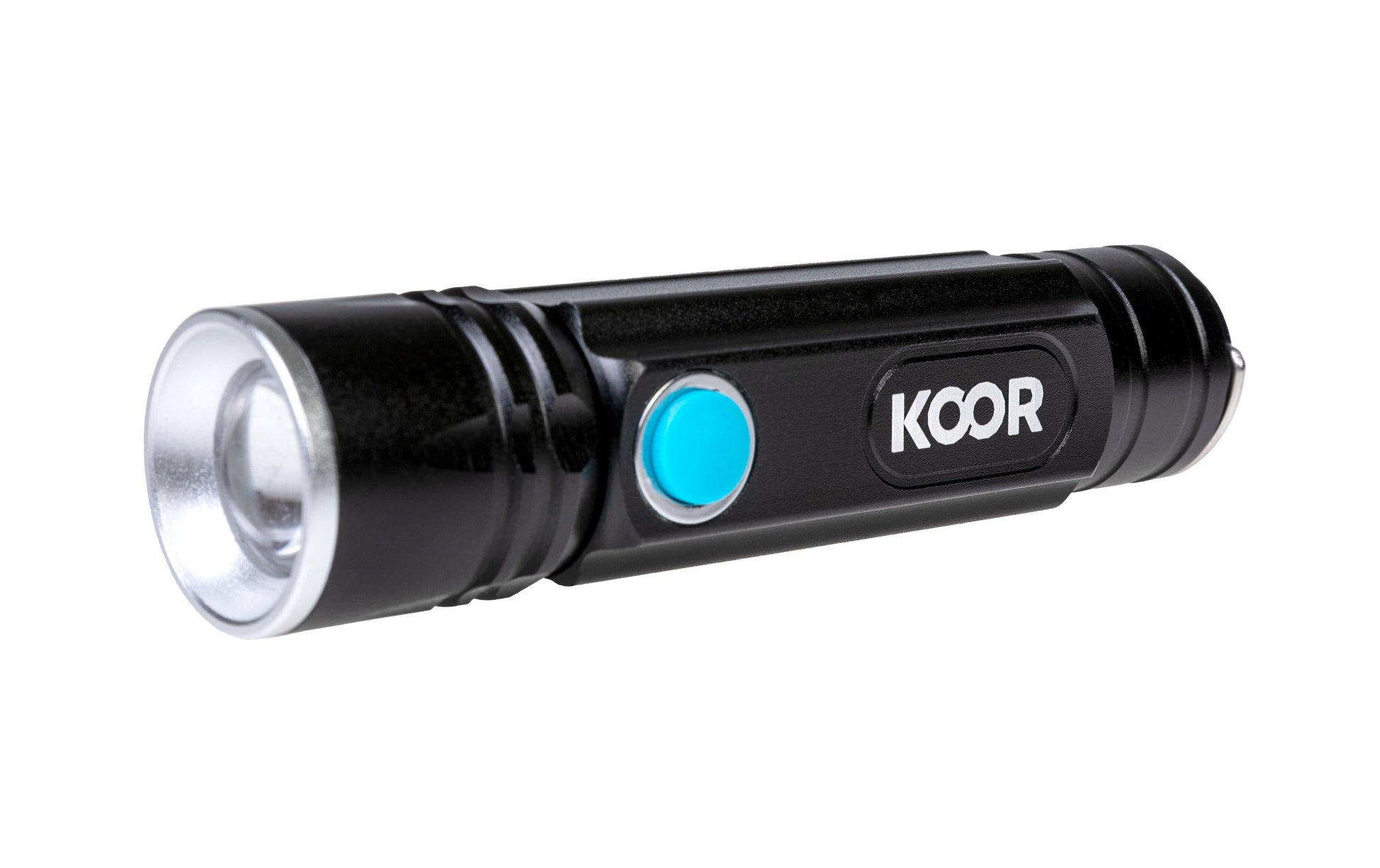 KOOR Taschenlampe P7 – 350 lm, 20 m, IP45, USB, 1200 mAh Akku – Schwarz