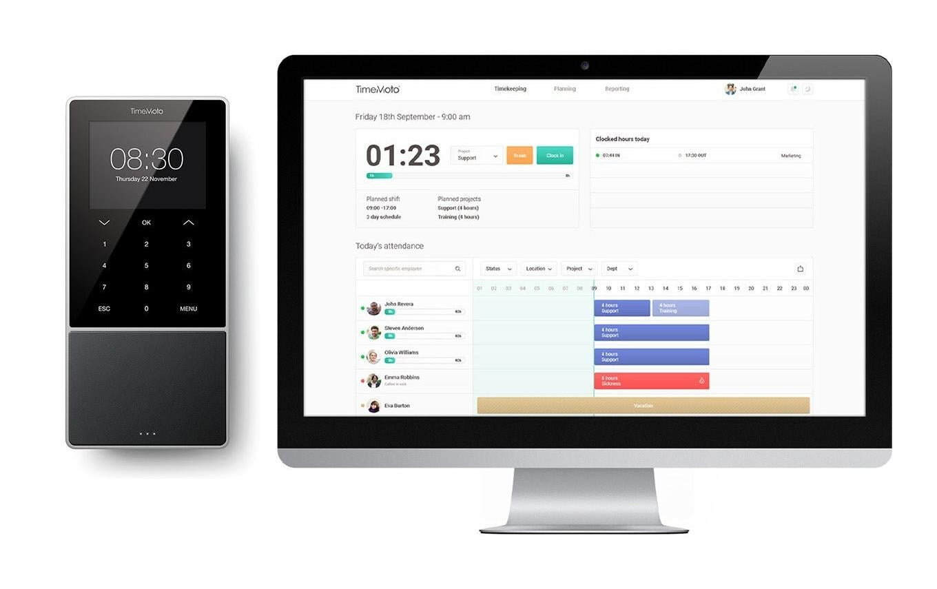 TimeMoto TM-818SC – Zeiterfassungsterminal – MIFARE/RFID, Wandmontage, App-kompatibel