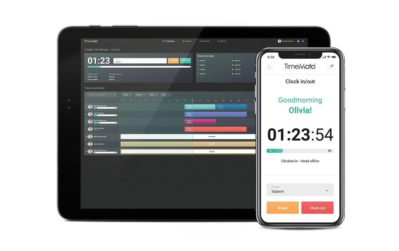 TimeMoto TM-818SC – Zeiterfassungsterminal – MIFARE/RFID, Wandmontage, App-kompatibel
