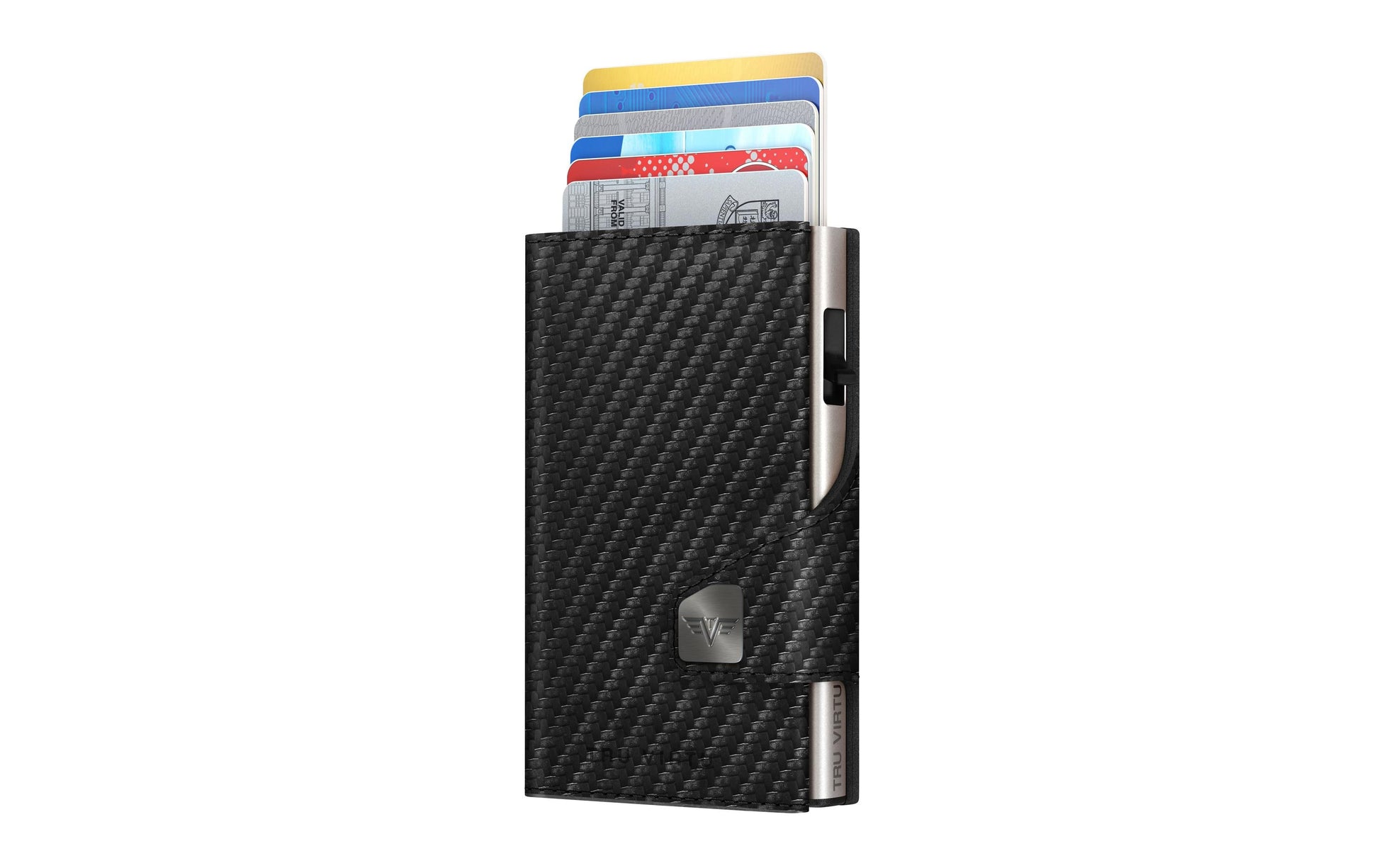 Tru Virtu – Kartenetui – RFID-Schutz, Druckknopfverschluss – 67 × 99 × 21 mm – Grau – Leder