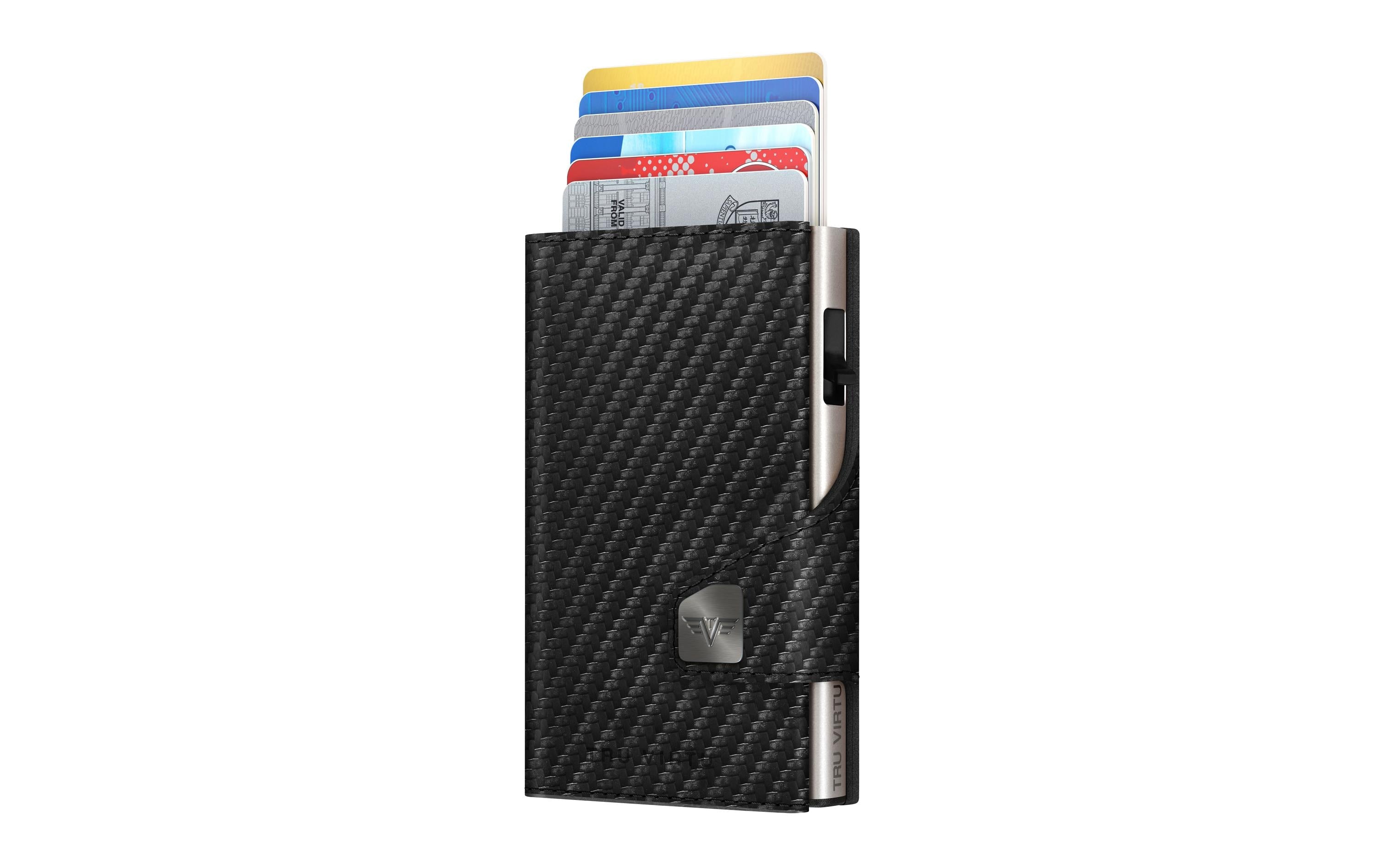 Tru Virtu – Kartenetui – RFID-Schutz, Druckknopfverschluss – 67 × 99 × 21 mm – Grau – Leder