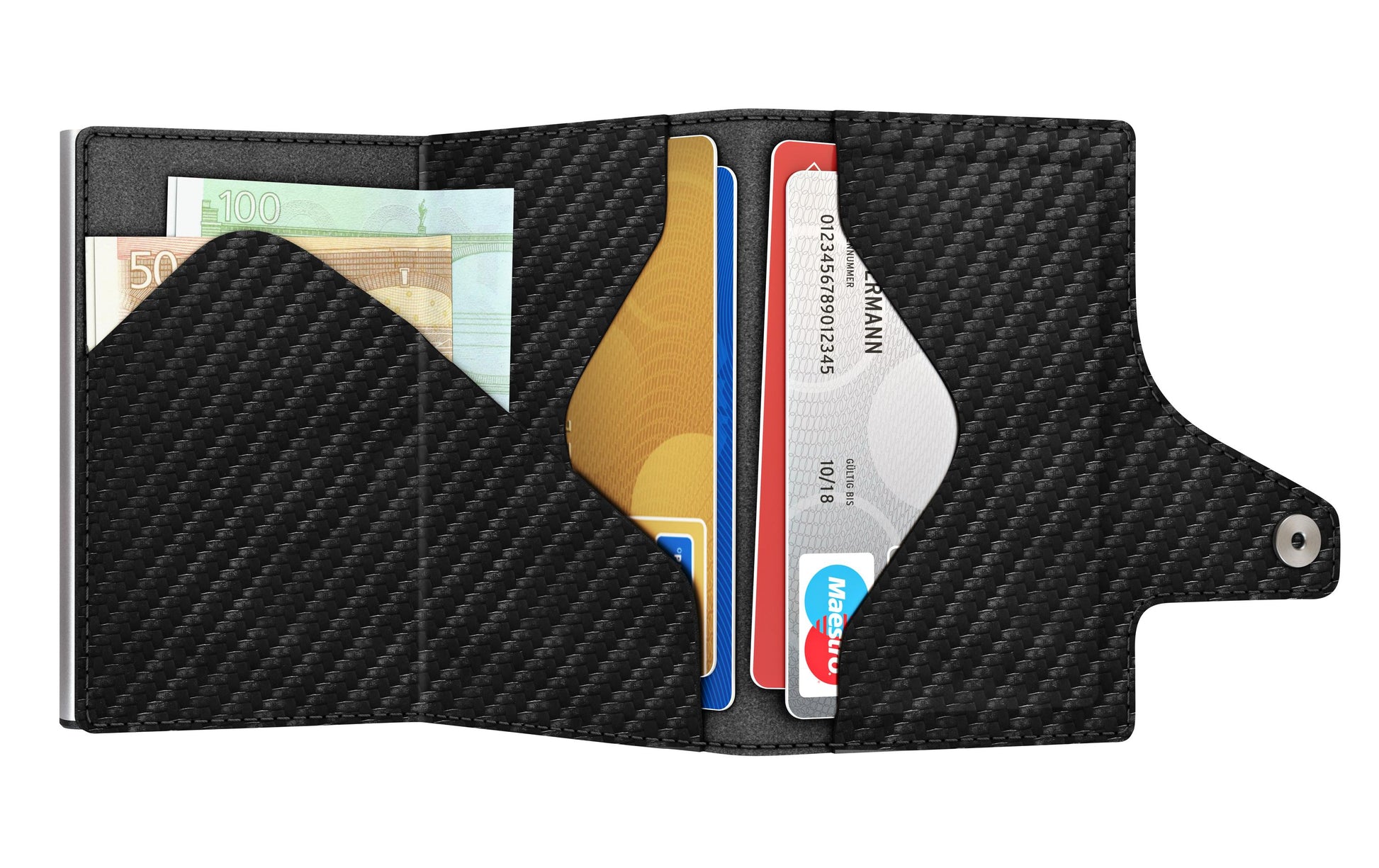 Tru Virtu – Kartenetui – RFID-Schutz, Druckknopfverschluss – 67 × 99 × 21 mm – Grau – Leder