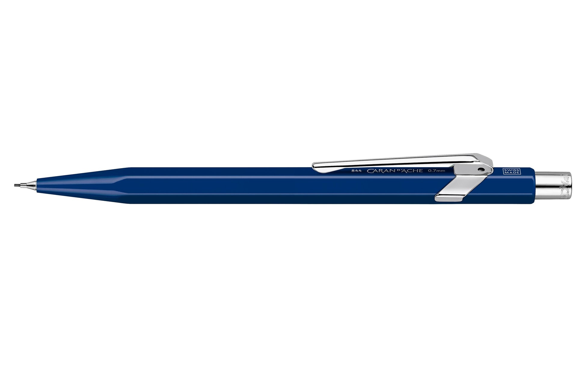 Caran d-Ache 849 Druckbleistift – 0,7 mm – Aluminium – Saphirblau – Mit Radierer