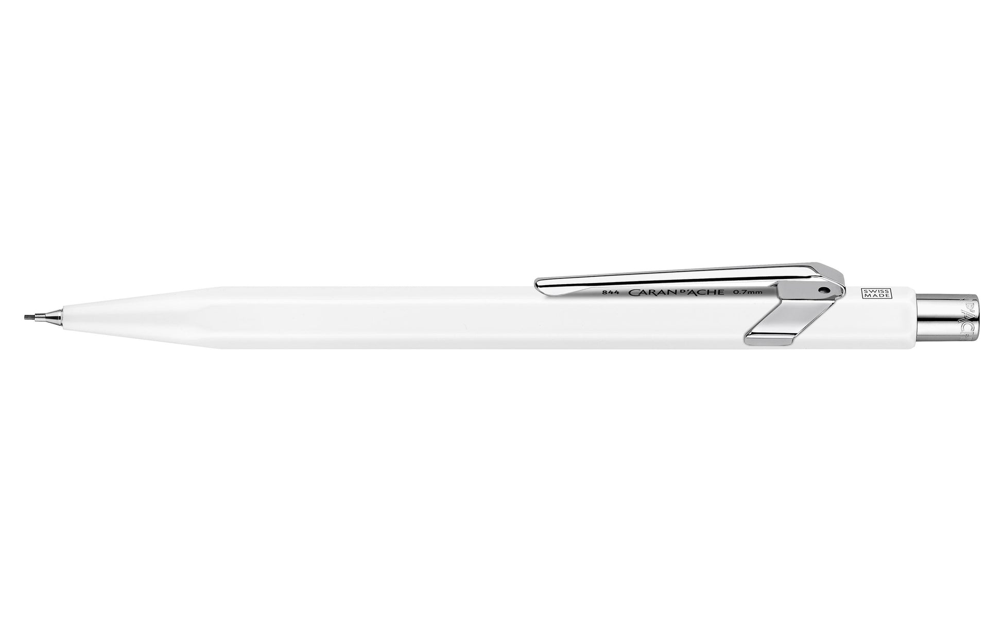 Caran d-Ache 849 Druckbleistift – 0,7 mm – Aluminium – Weiss – Mit Radierer – 1er-Pack