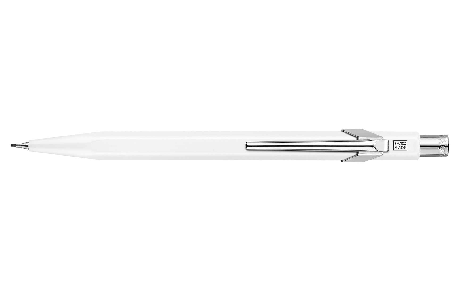 Caran d-Ache 849 Druckbleistift – 0,7 mm – Aluminium – Weiss – Mit Radierer – 1er-Pack