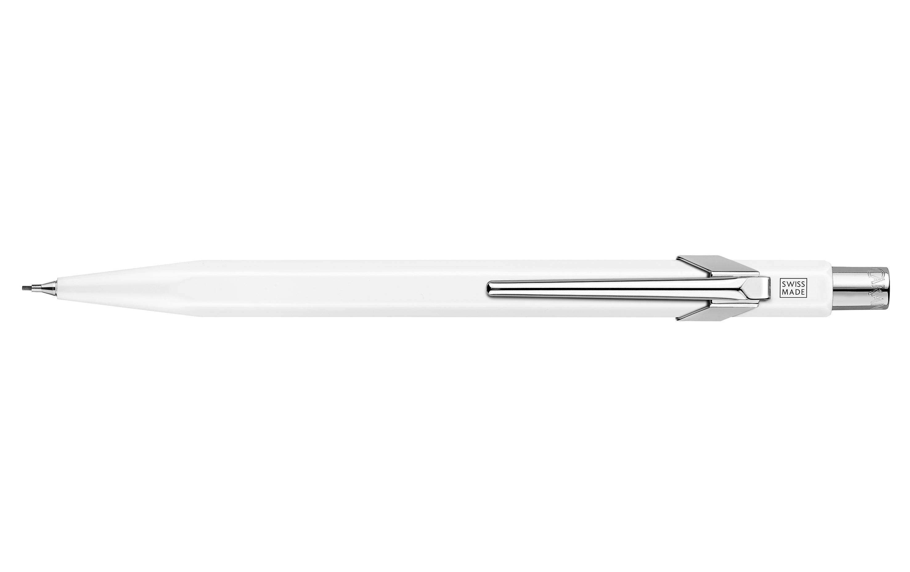 Caran d-Ache 849 Druckbleistift – 0,7 mm – Aluminium – Weiss – Mit Radierer – 1er-Pack