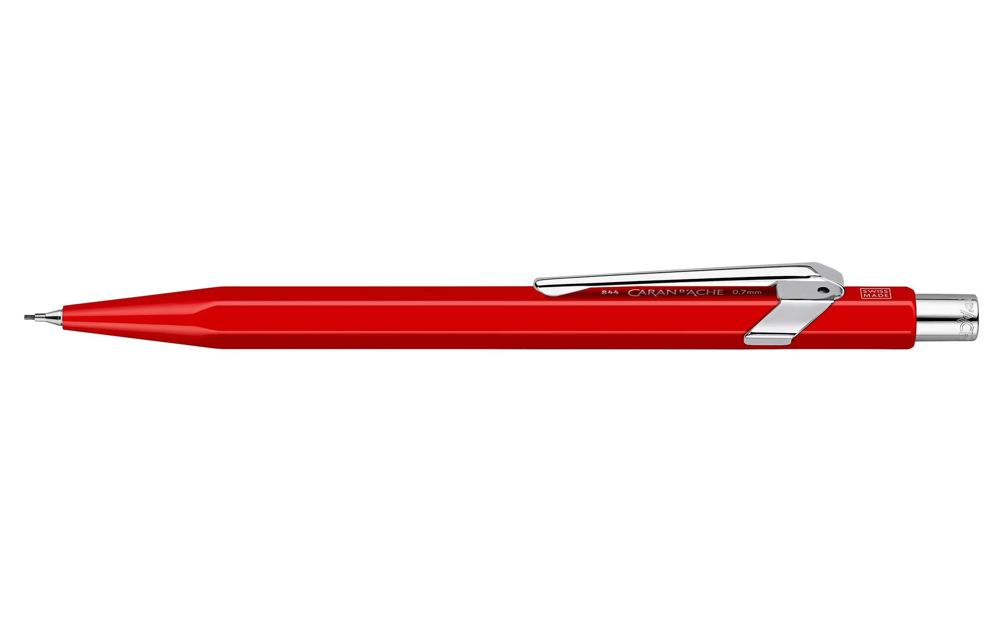 Caran d-Ache 849 Druckbleistift – 0,7 mm – Aluminium – Rot – Mit Radierer – 1er-Pack