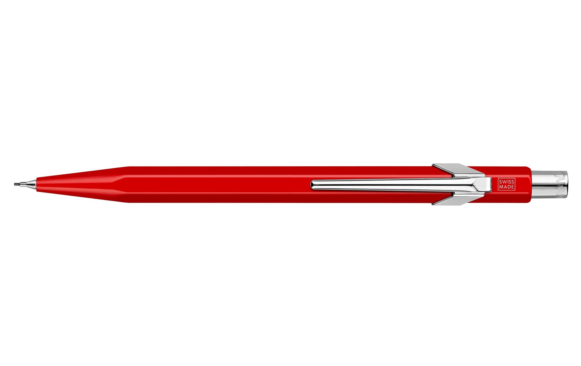 Caran d-Ache 849 Druckbleistift – 0,7 mm – Aluminium – Rot – Mit Radierer – 1er-Pack