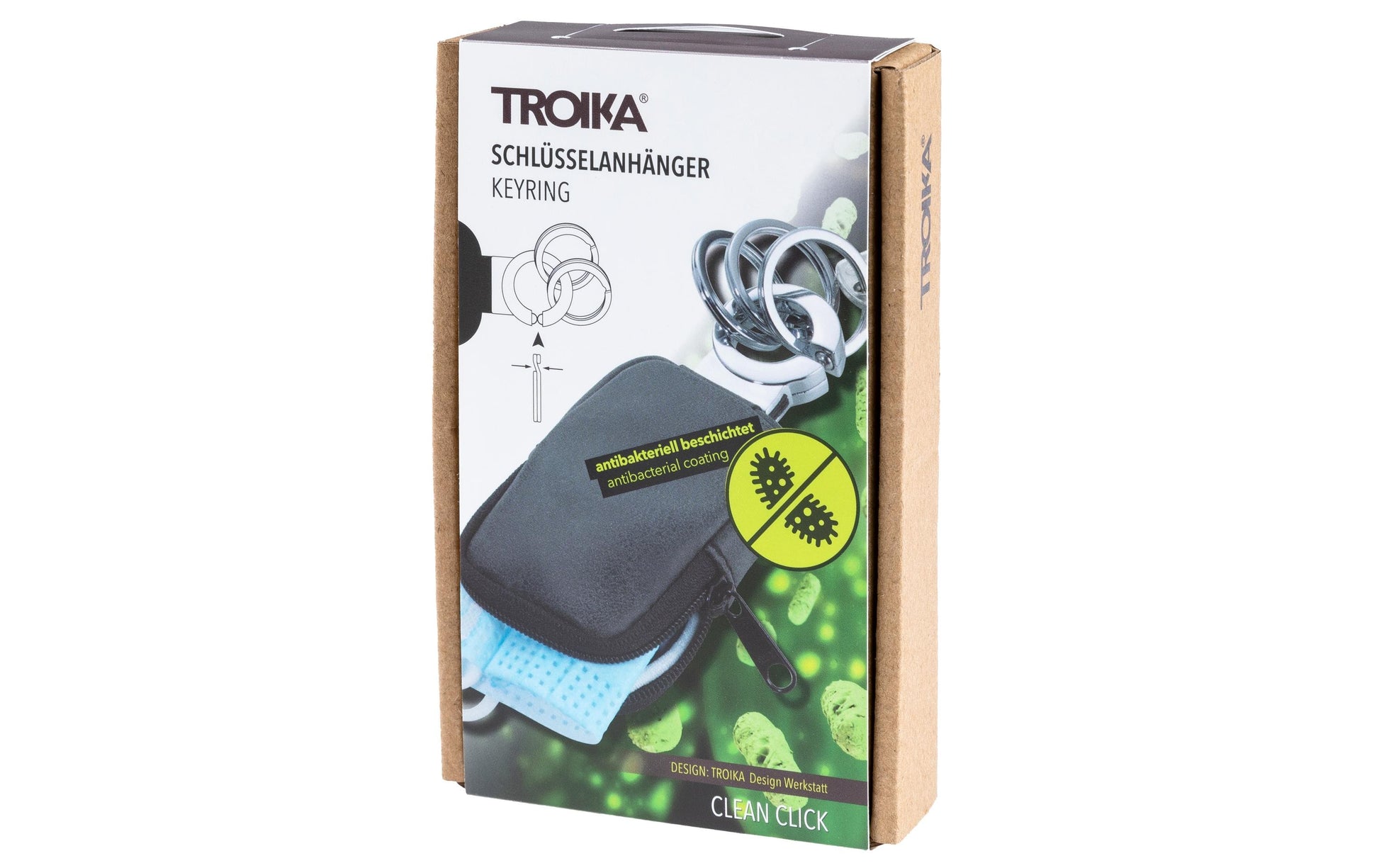 TROIKA Schlüsselanhänger Clean Click – mit Münzfach, Metall/Kunstleder, Schwarz/Silber, 125 × 55 × 20 mm