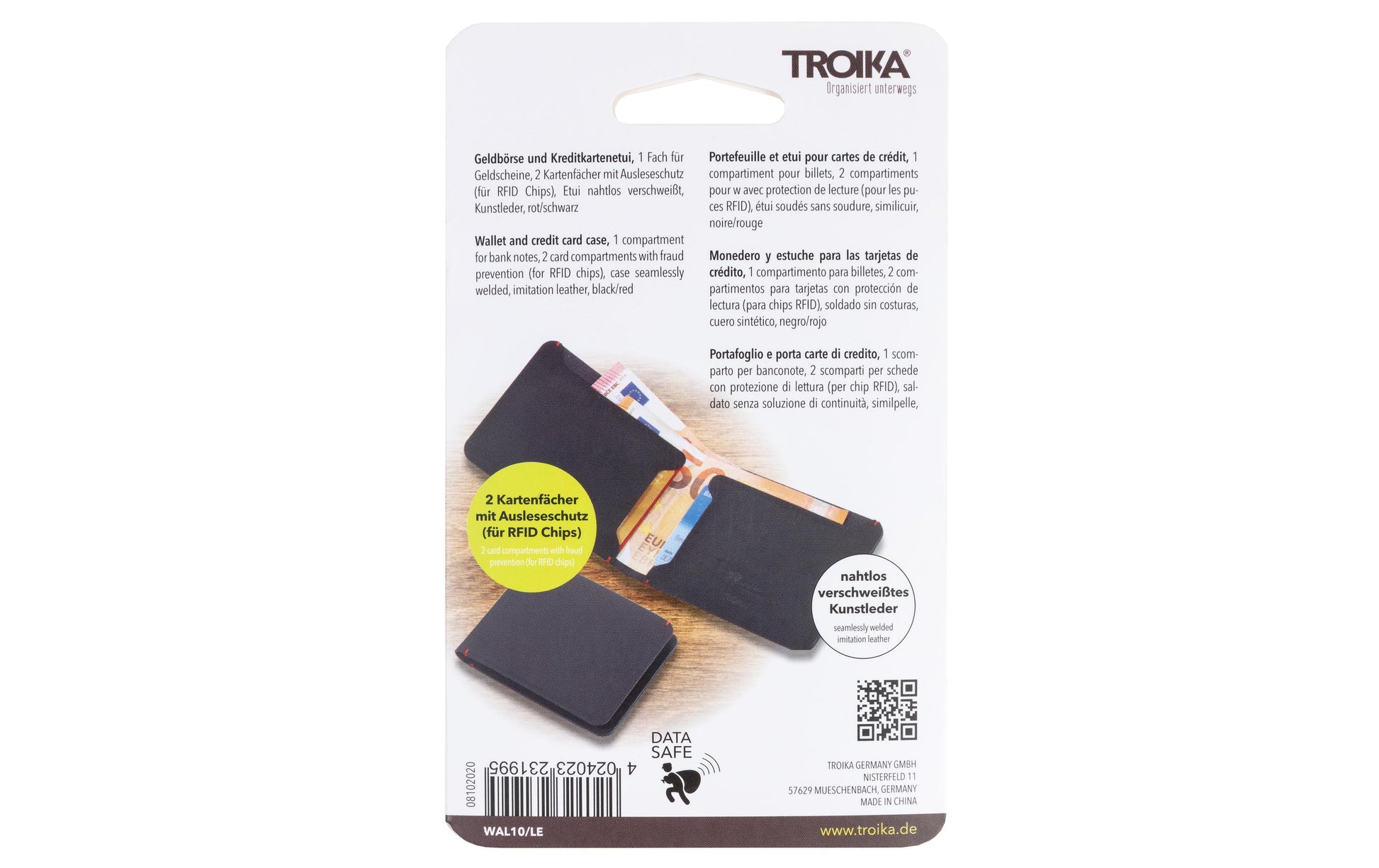 TROIKA Kartenetui – RFID-Schutz, 106×82×7 mm – Kunstleder – Schwarz