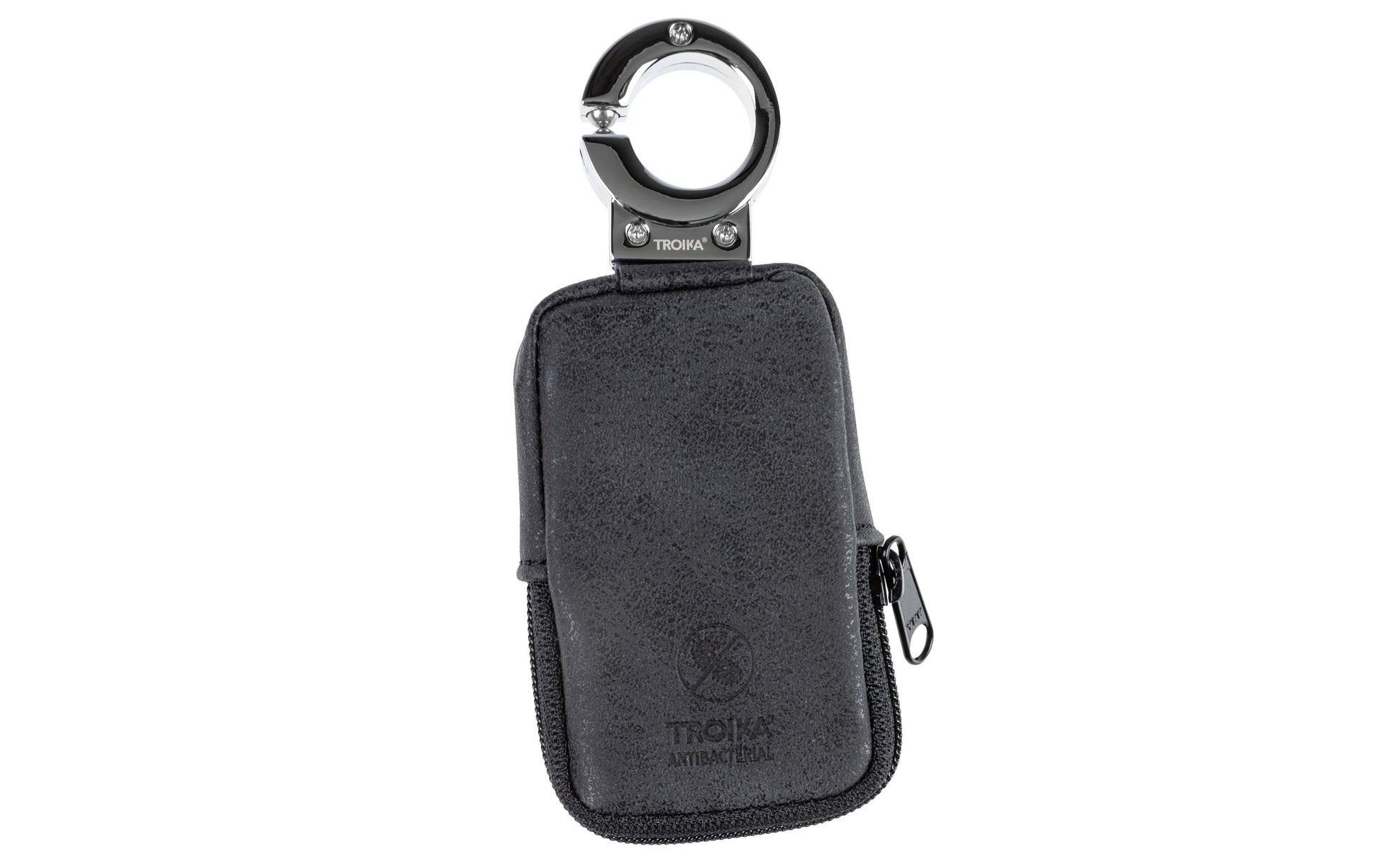 TROIKA Schlüsselanhänger Clean Click – mit Münzfach, Metall/Kunstleder, Schwarz/Silber, 125 × 55 × 20 mm