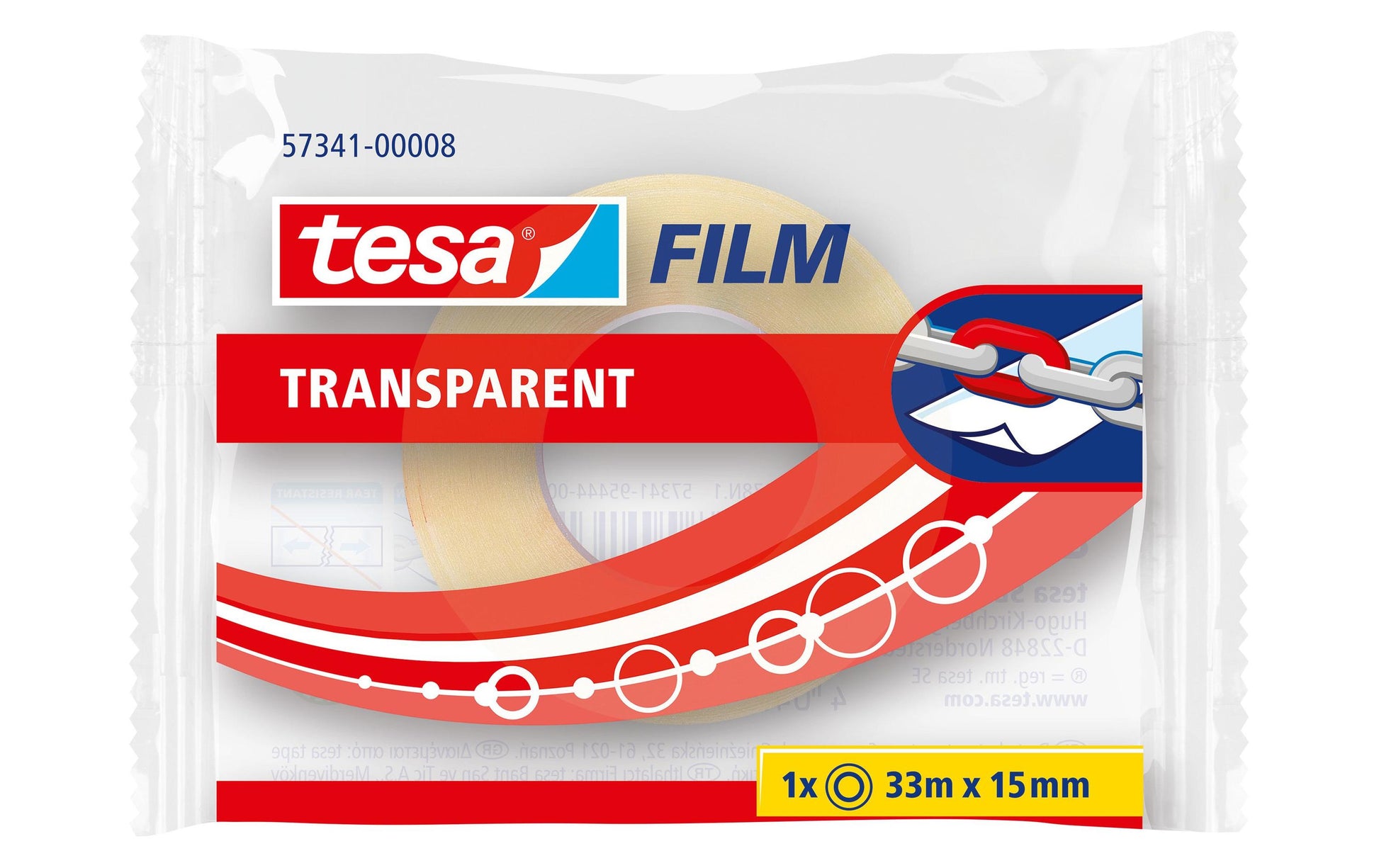 TESA Büro-Klebeband – permanent, klar, Kunststoff, 15 mm × 33 m, Kern Ø 26 mm