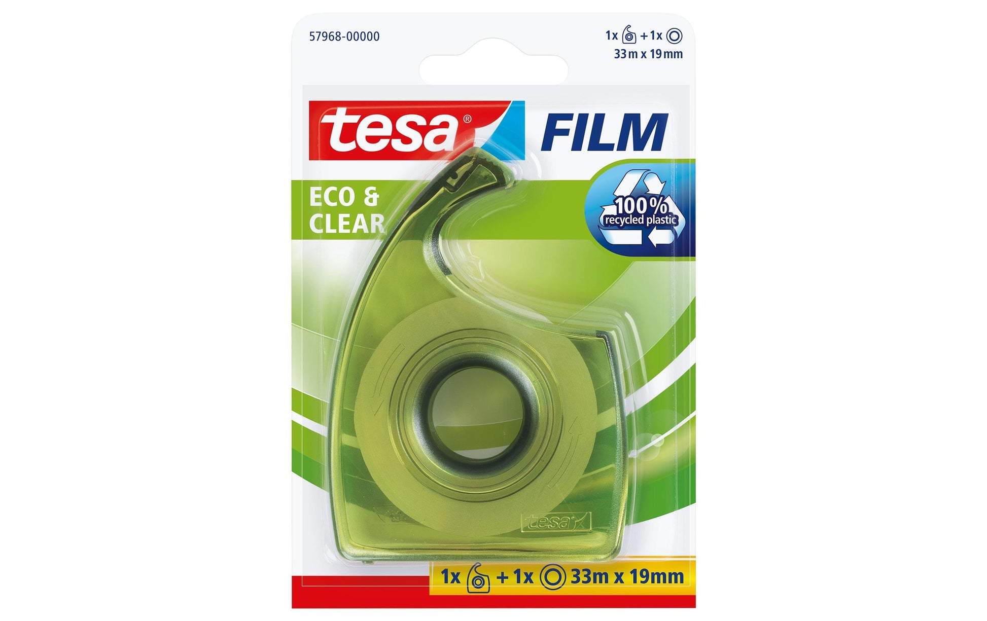tesa Handabroller Easy Cut ecoLogo – für Rollenbreite bis 19 mm, für Bandlänge bis 33 m, Metallmesser
