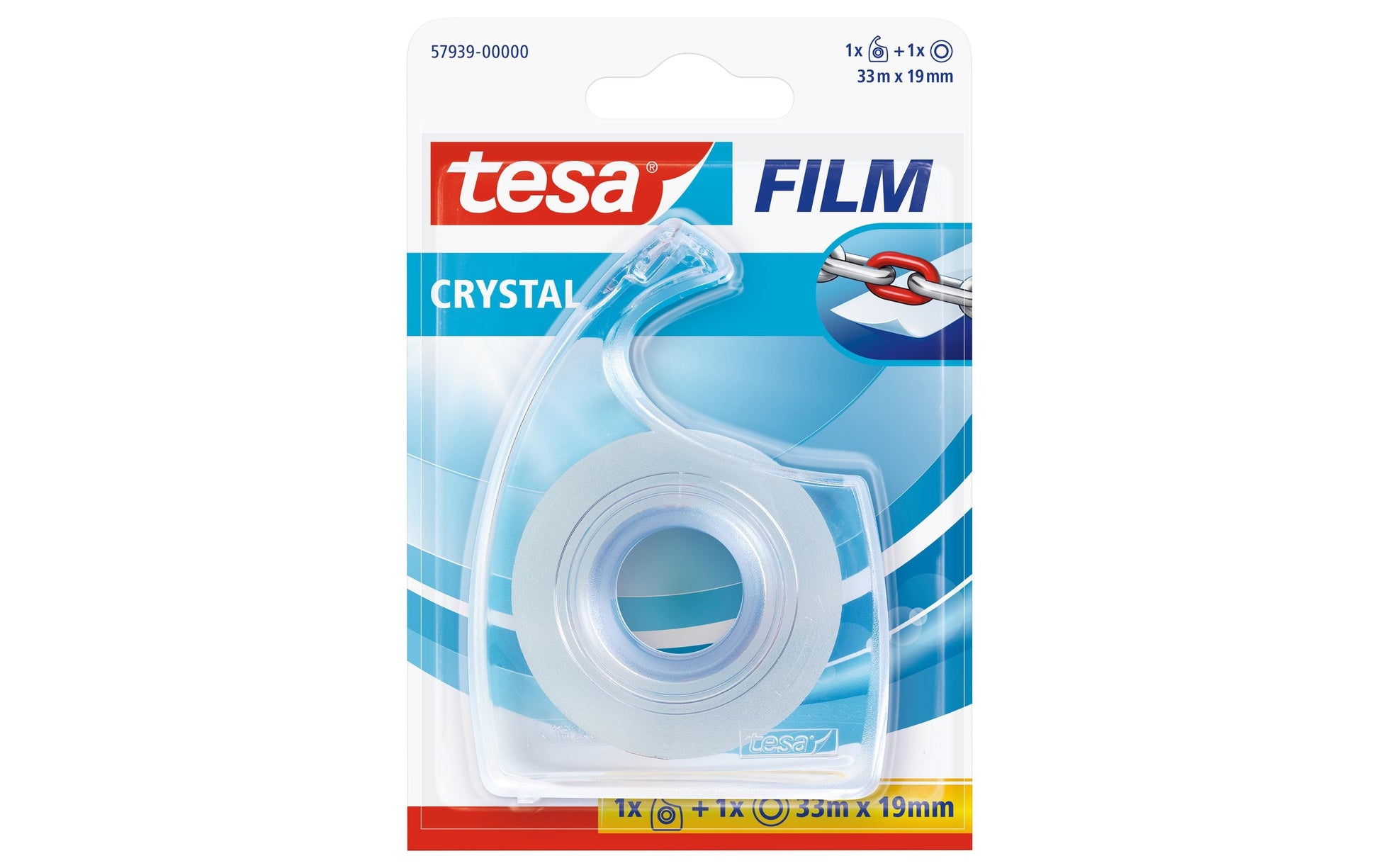 tesa Handabroller Easy Cut – für Rollenbreite bis 19 mm, für Bandlänge bis 33 m, Metallmesser, inkl. 1 Rolle