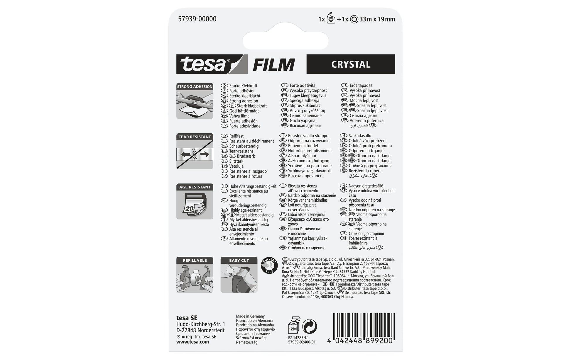 tesa Handabroller Easy Cut – für Rollenbreite bis 19 mm, für Bandlänge bis 33 m, Metallmesser, inkl. 1 Rolle
