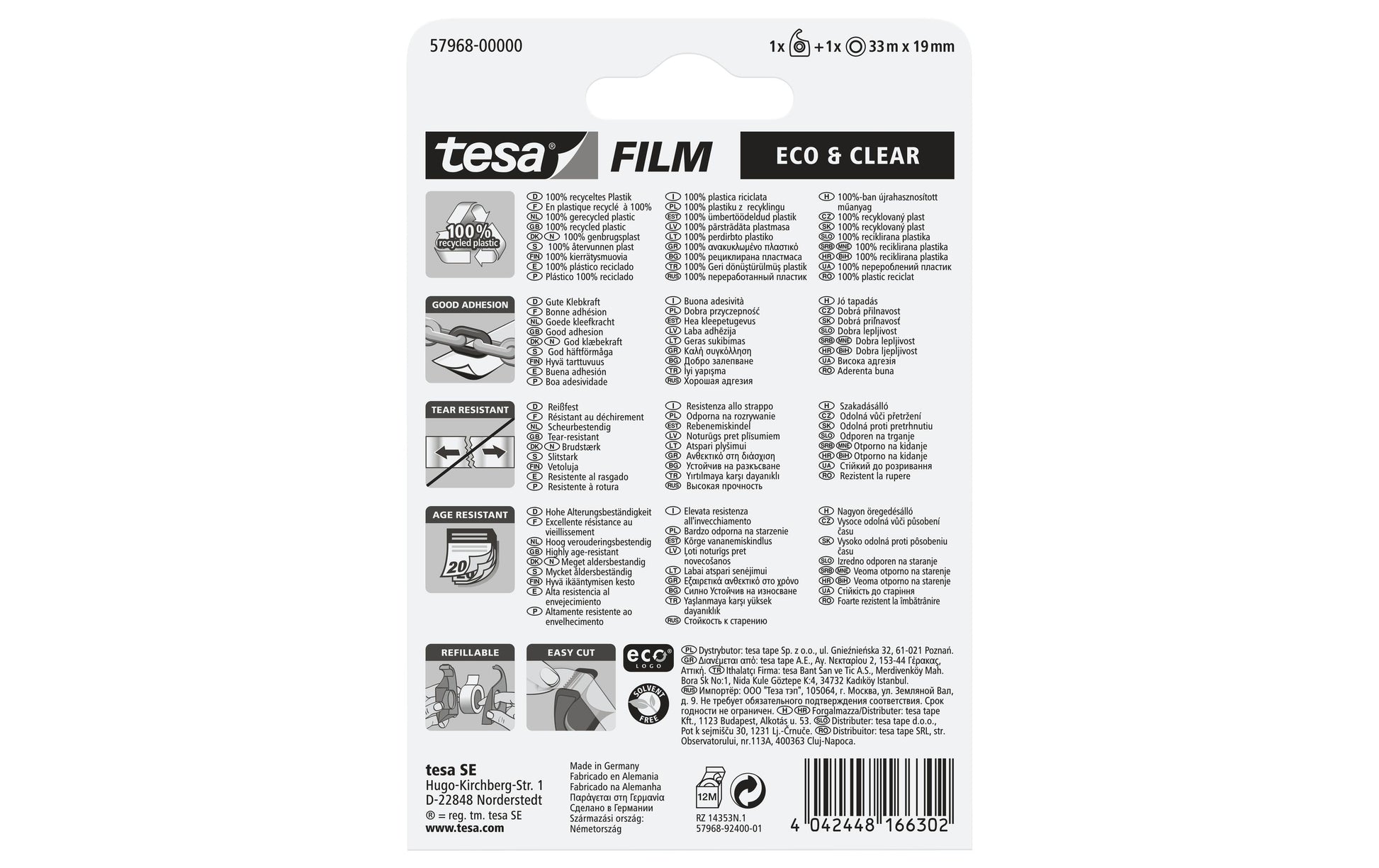 tesa Handabroller Easy Cut ecoLogo – für Rollenbreite bis 19 mm, für Bandlänge bis 33 m, Metallmesser