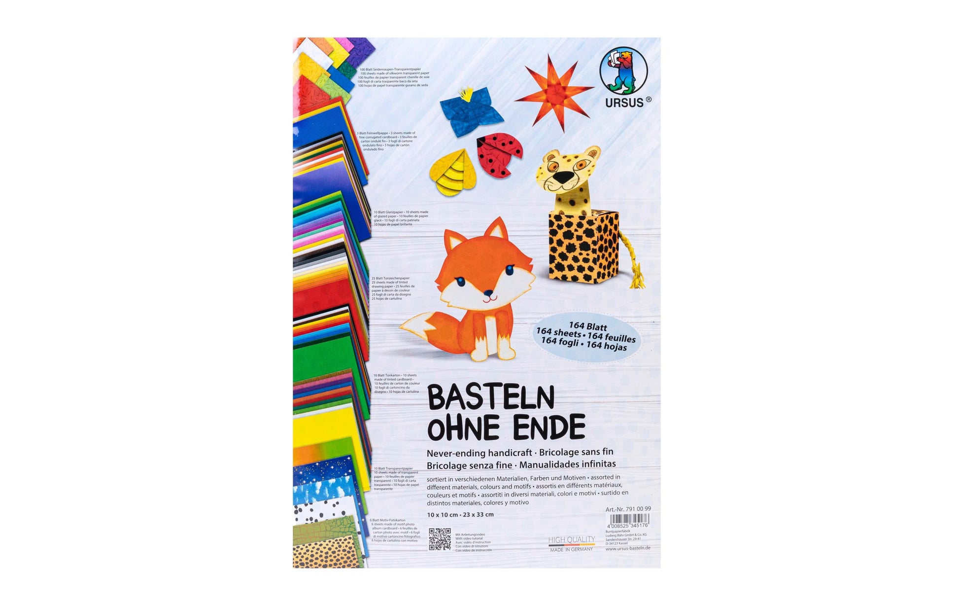 URSUS Bastelpapier, Kunstpapier, Mehrfarbig, 23 × 33 cm, 164 Bogen