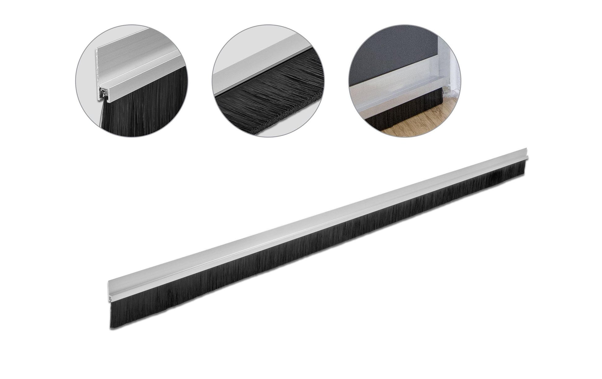 DeLOCK Bürstenstreifen Alu-Profil – 40 mm × 1 m, Aluminium, Kunststoff, Silber/Schwarz
