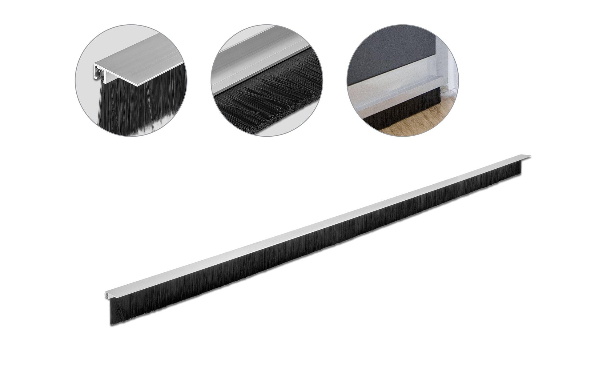 DeLOCK Bürstenstreifen Alu-Profil (gewinkelt) – Silber, 40 mm × 1 m