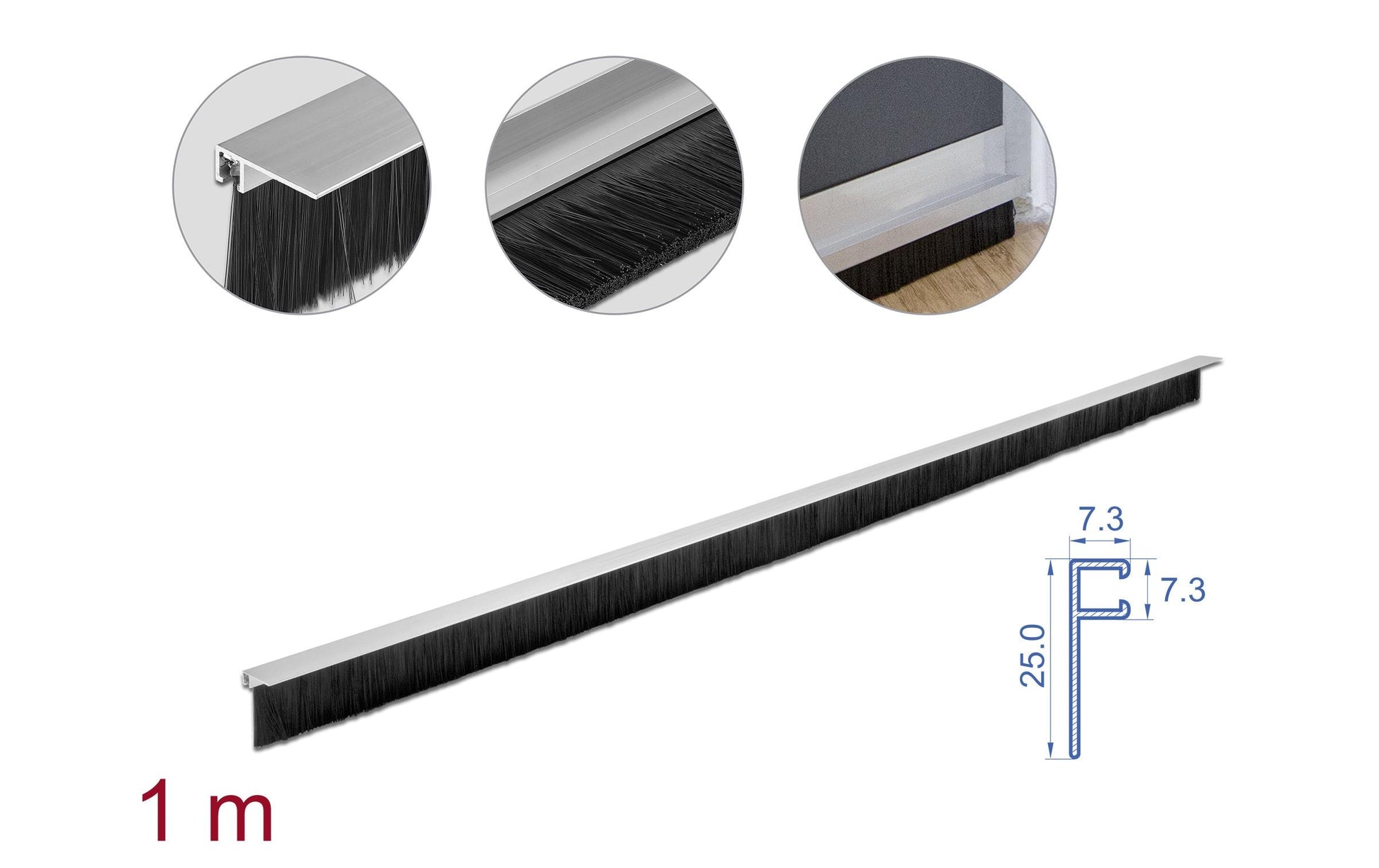 DeLOCK Bürstenstreifen Alu-Profil (gewinkelt) – Silber, 40 mm × 1 m