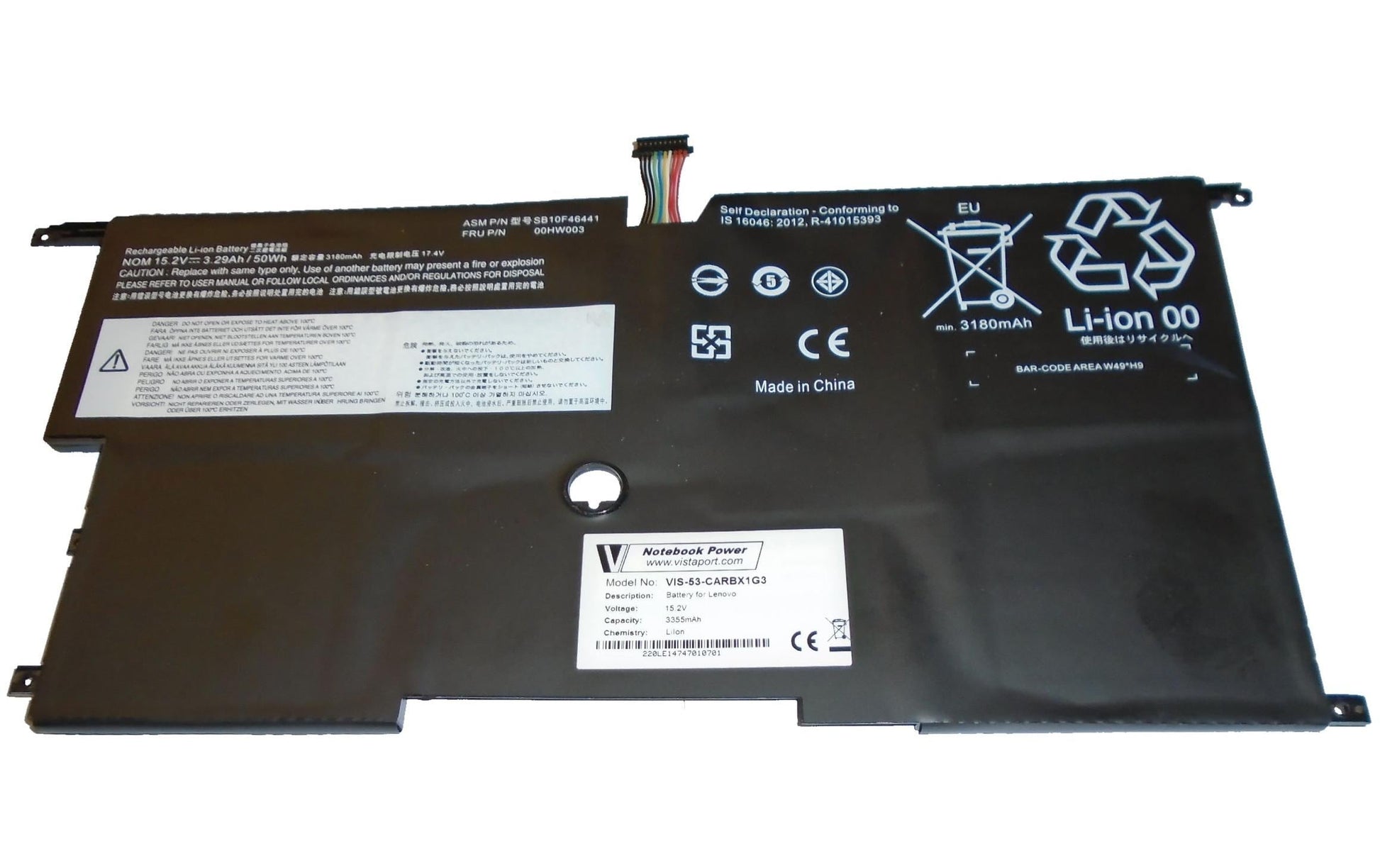 Vistaport Notebook-Akku – für Lenovo ThinkPad X1 Carbon (3. Gen.) – 51 Wh, 15,2 V (4 Zellen) – Schwarz