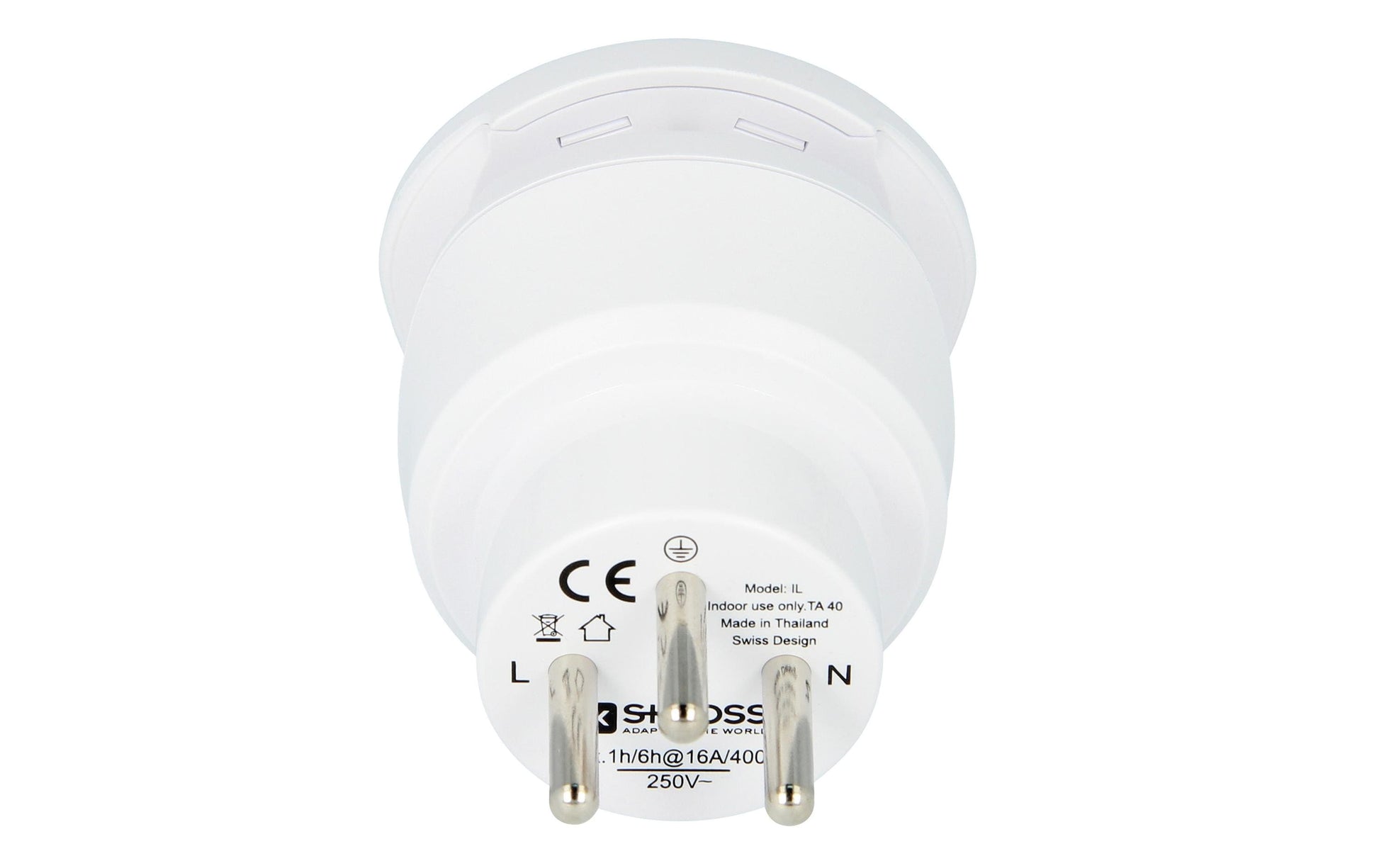 Skross Reiseadapter – 100–250 V, bis 10 A, CE – von World/EU nach Israel – weiss – Combo 1.500216E – 1 Stk.
