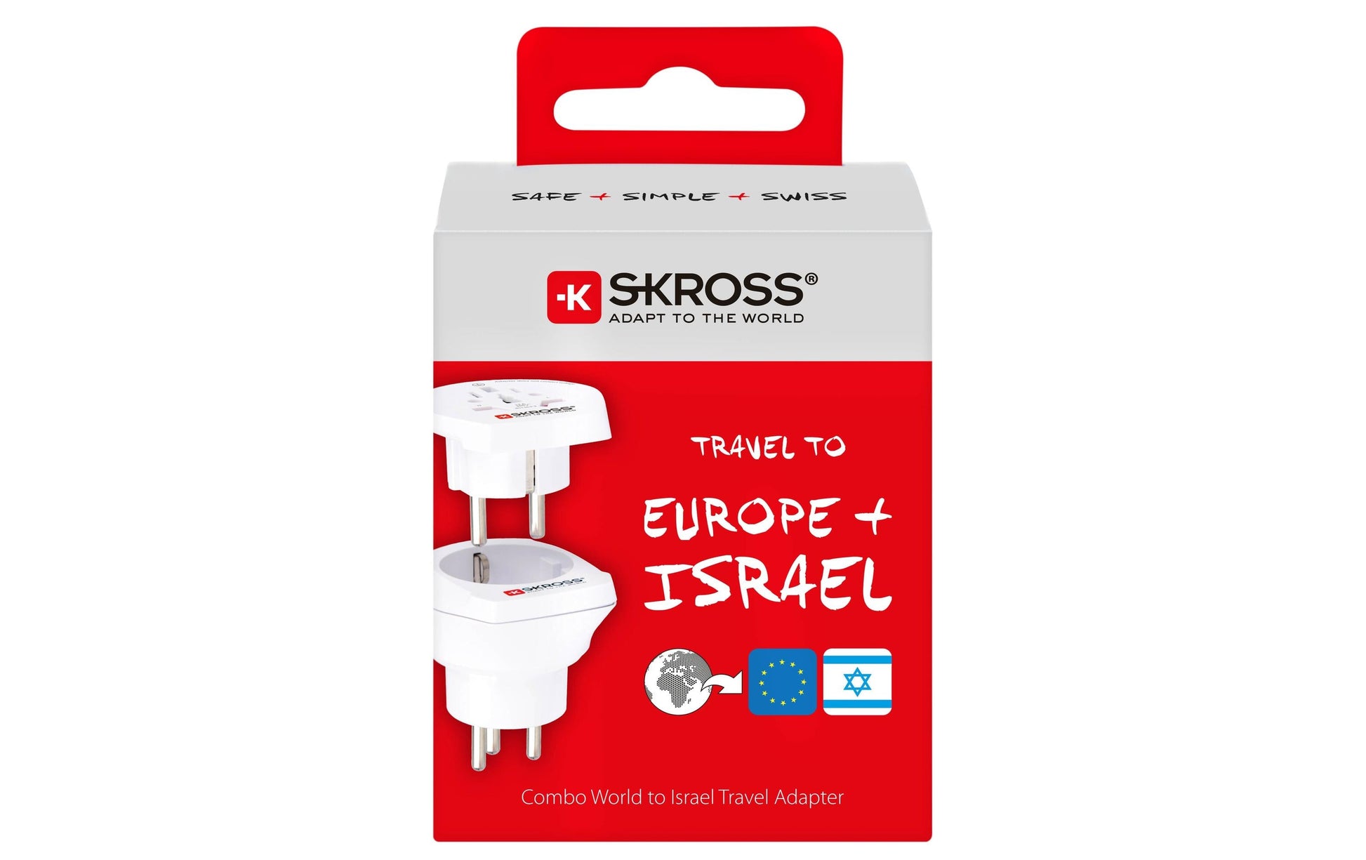Skross Reiseadapter – 100–250 V, bis 10 A, CE – von World/EU nach Israel – weiss – Combo 1.500216E – 1 Stk.