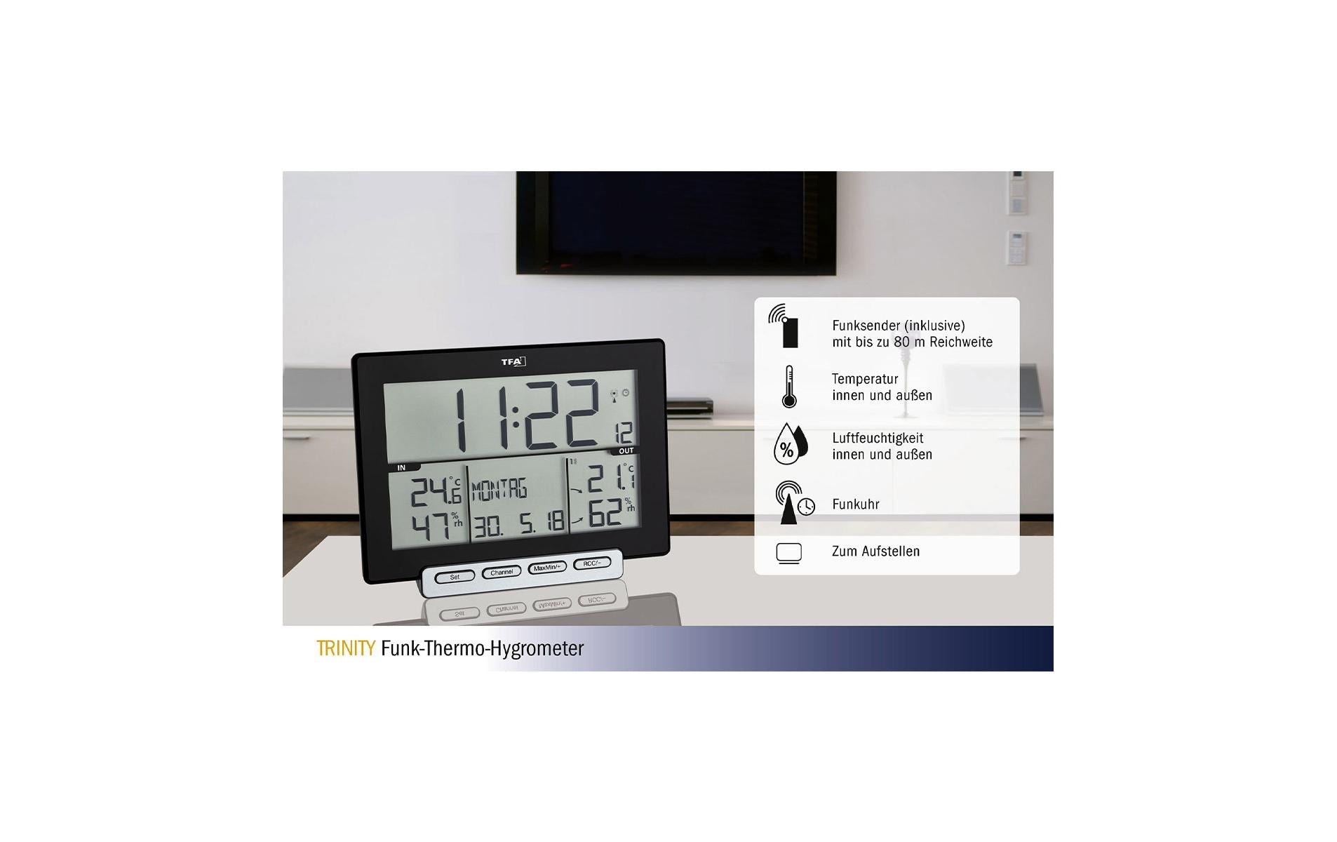 TFA-Dostmann TRINITY Temperatur-/Feuchtesensor – Kabellos (433 MHz), −40–60 °C, 1–99 %, Innen/Aussen