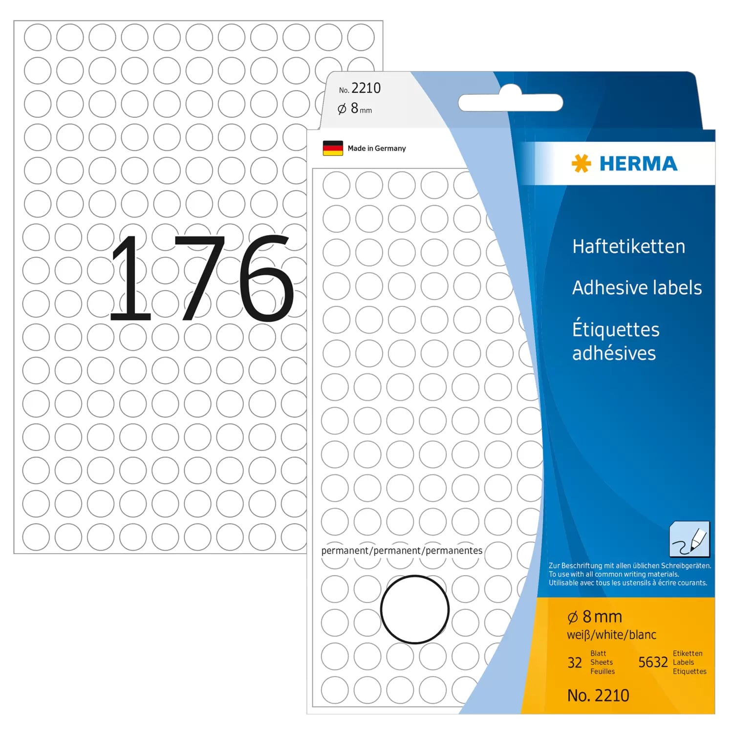 HERMA Haftetiketten – rund Ø 8 mm, permanent, weiss, 32 Blatt (5'632 Stk.)