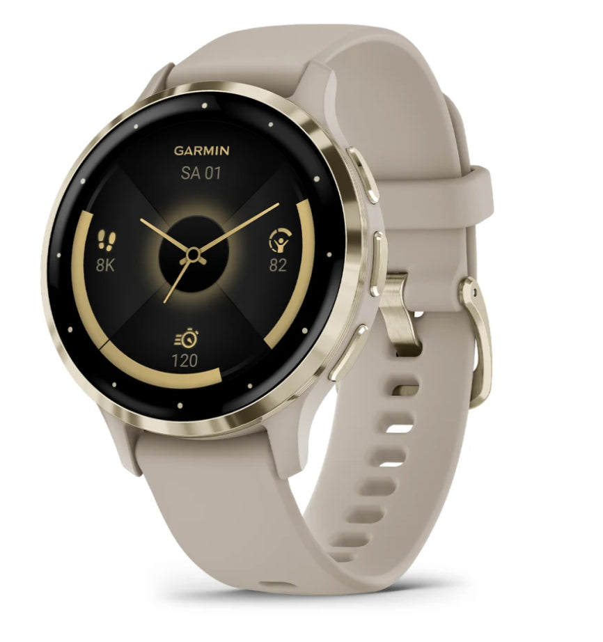 Garmin Venu 3S – Smartwatch – 41 mm, 1,2", GPS, WLAN, AMOLED, Gorilla Glass, 5 ATM, French Gray/Softgold