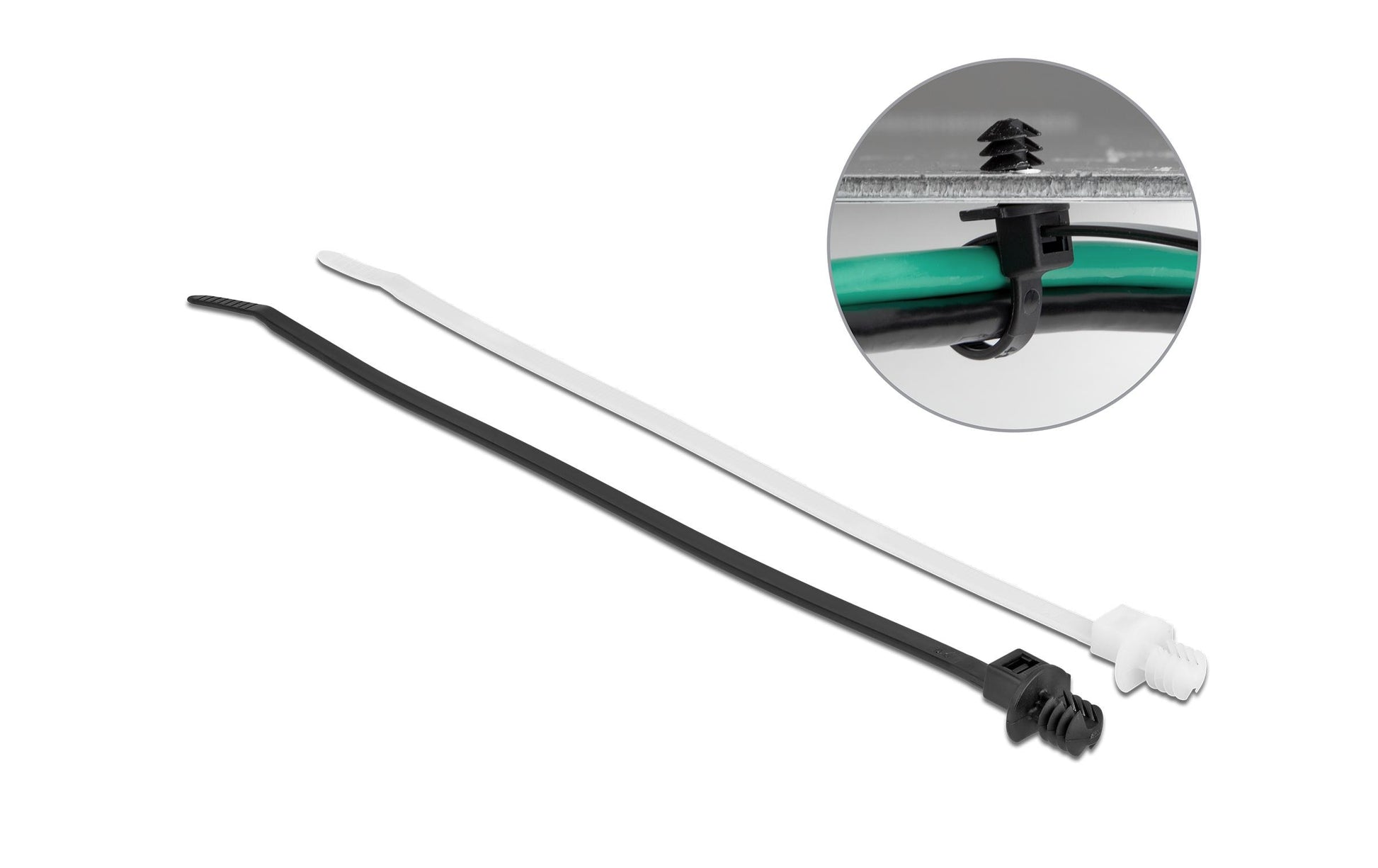 DeLOCK Kabelbinder 200 × 4,8 mm, Polyamid, Schwarz/Transparent, mit Befestigungsclip, 100 Stk.