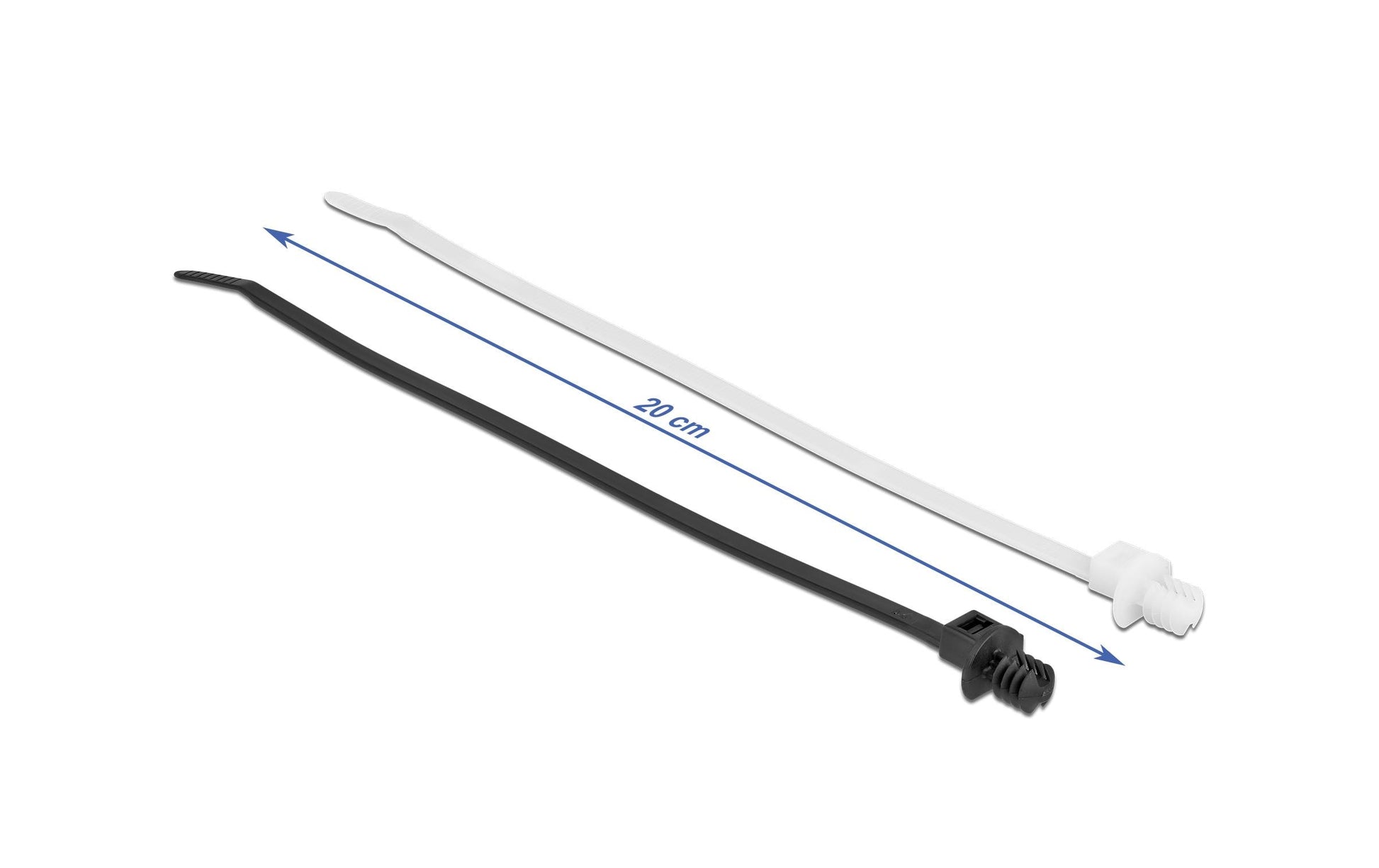 DeLOCK Kabelbinder 200 × 4,8 mm, Polyamid, Schwarz/Transparent, mit Befestigungsclip, 100 Stk.