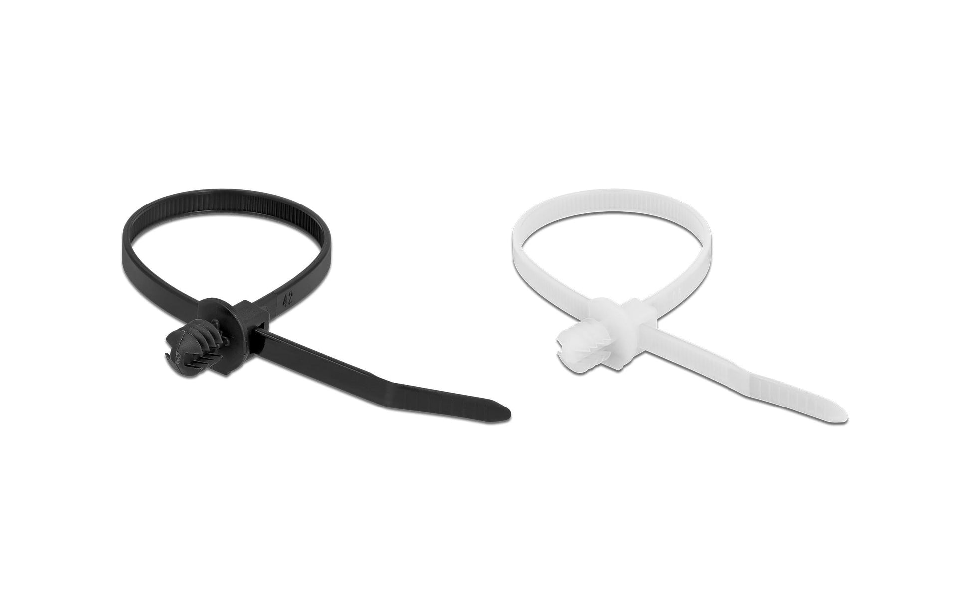 DeLOCK Kabelbinder 200 × 4,8 mm, Polyamid, Schwarz/Transparent, mit Befestigungsclip, 100 Stk.