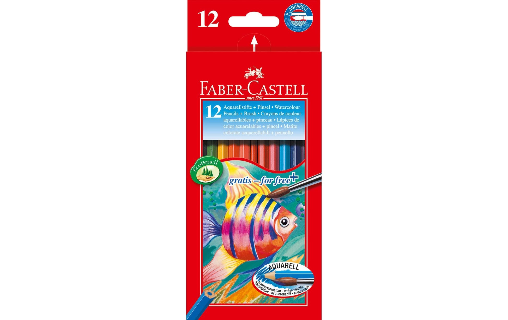 Faber-Castell Aquarellfarbstifte – 12 Farben, im Kartonetui, mit Pinsel